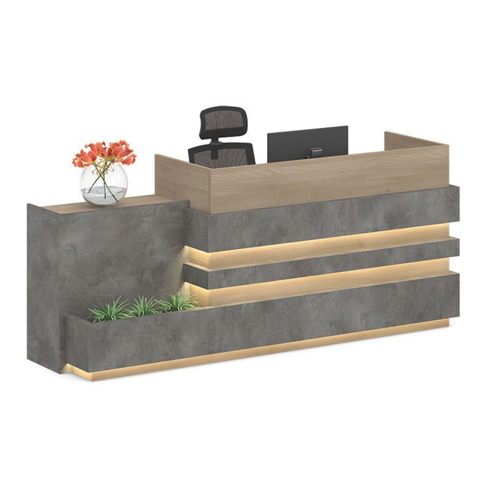 KERAN  Reception Desk 2.44M Left Panel - Acacia & Carbon Grey Colour gallery detail image