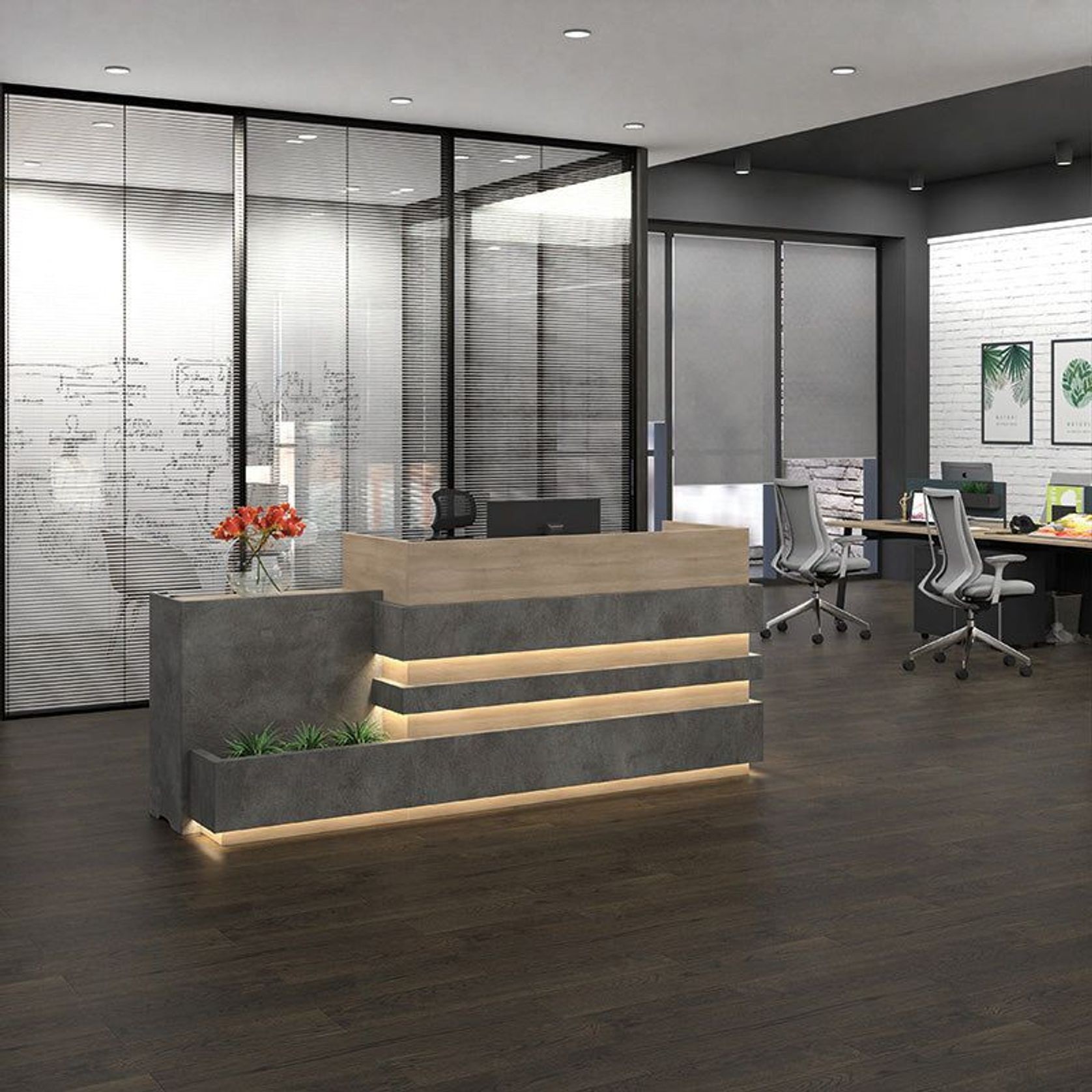 KERAN  Reception Desk 2.44M Left Panel - Acacia & Carbon Grey Colour gallery detail image