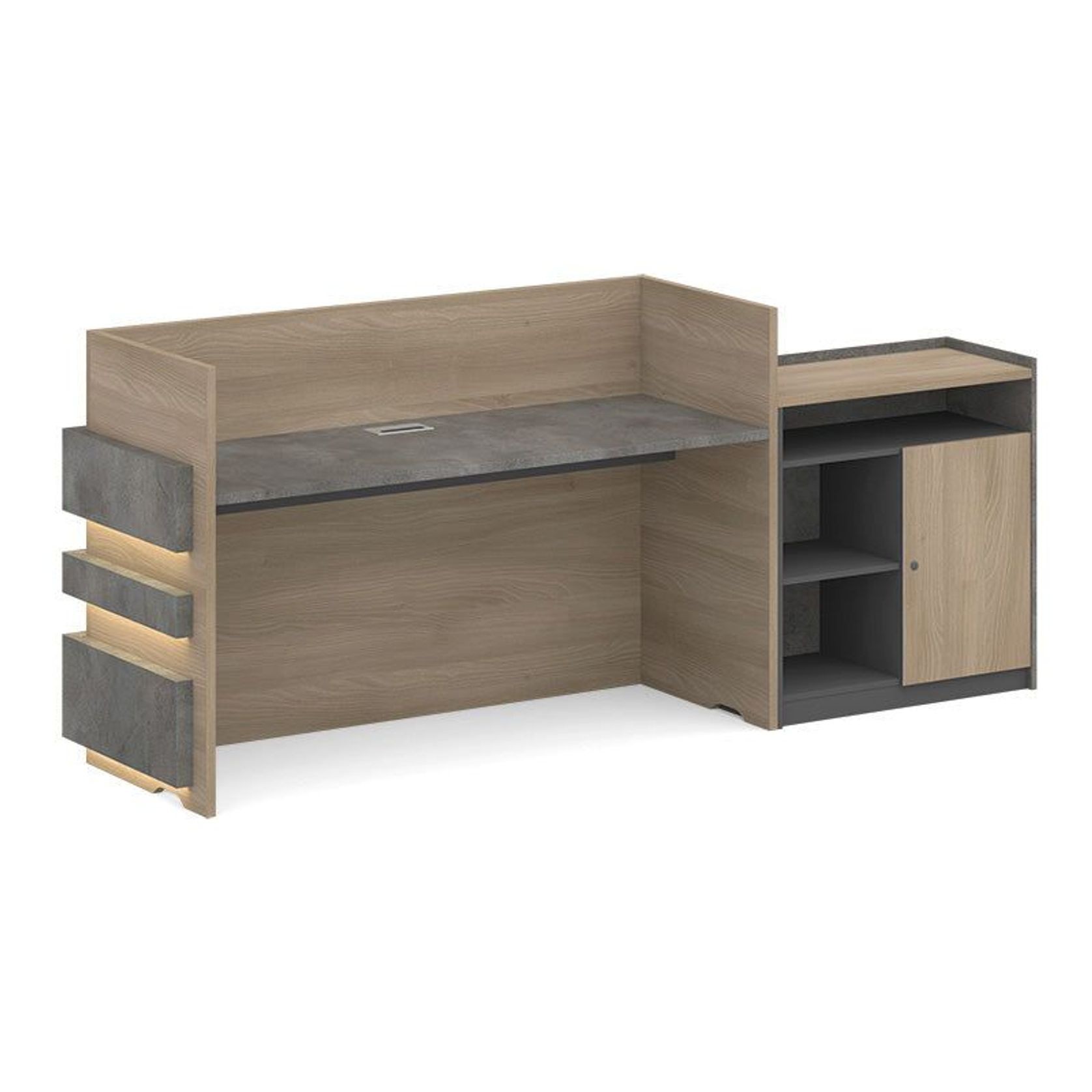 KERAN  Reception Desk 2.44M Left Panel - Acacia & Carbon Grey Colour gallery detail image