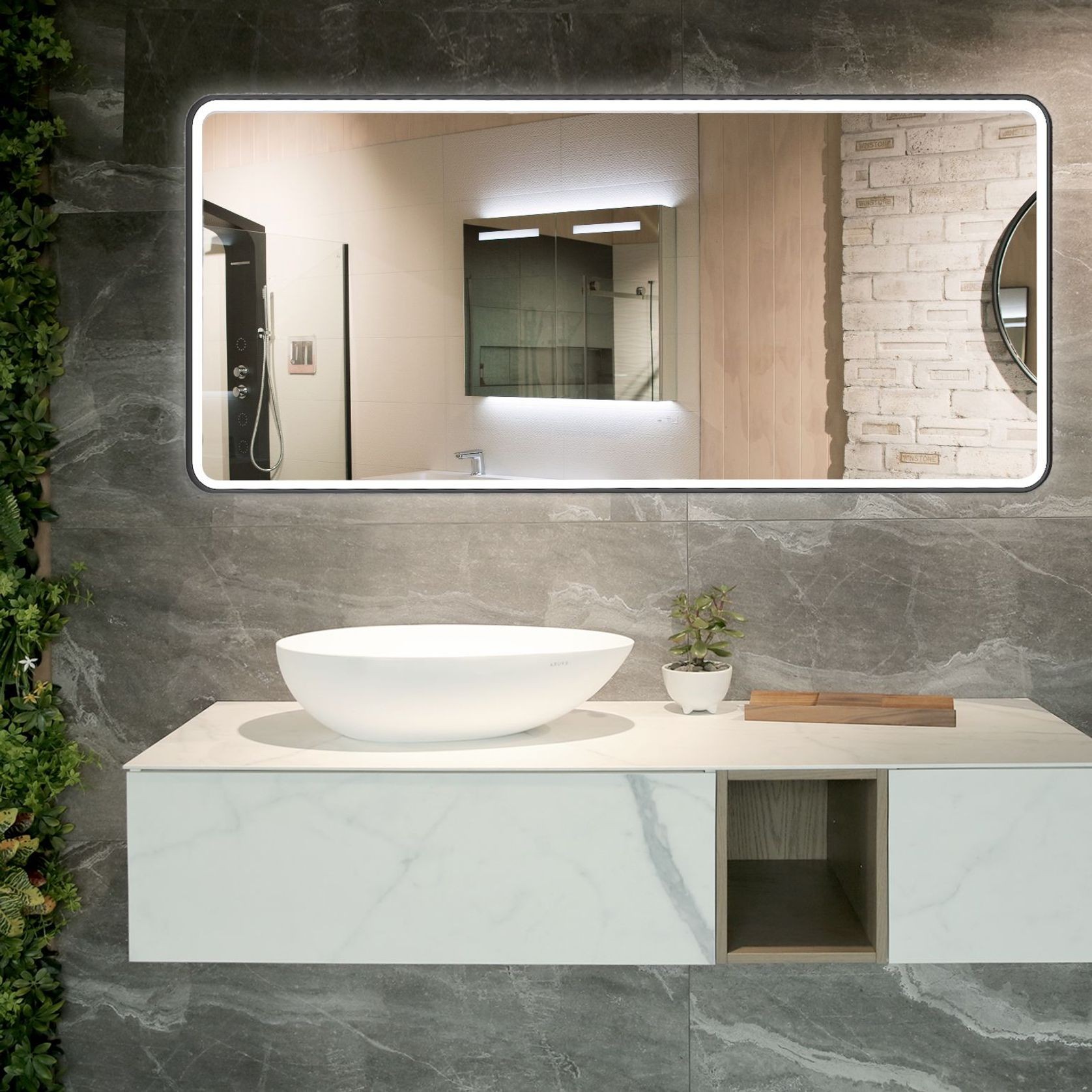 Black Metal Framed Rectangle LED & Demister Mirror 1500 ArchiPro NZ