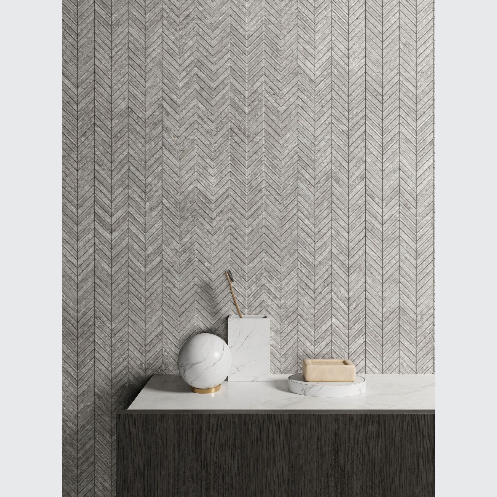 Arctic Tundra Grey Matt Herringbone Mosaic gallery detail image