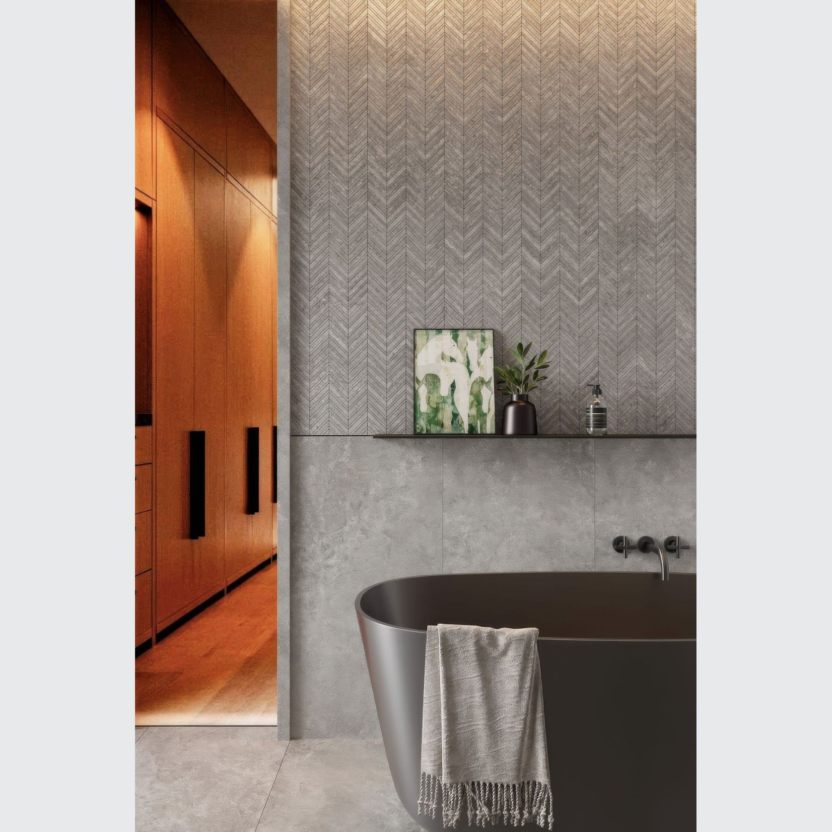 Arctic Tundra Grey Matt Herringbone Mosaic gallery detail image