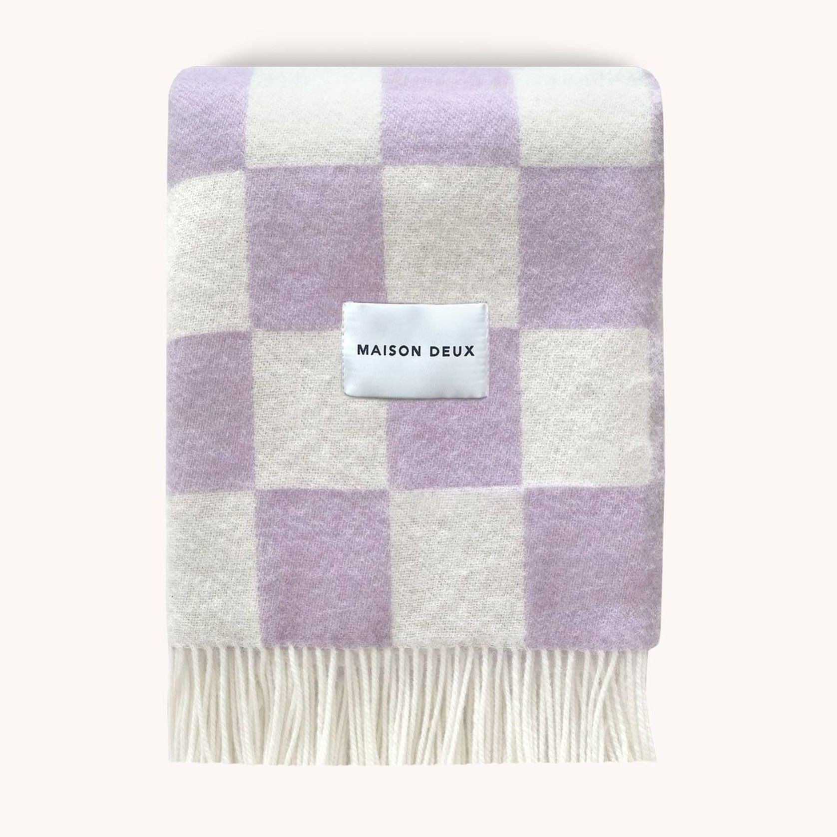 Maison Deux Checkerboard - Lilac | Large Reversible Wool Throw gallery detail image