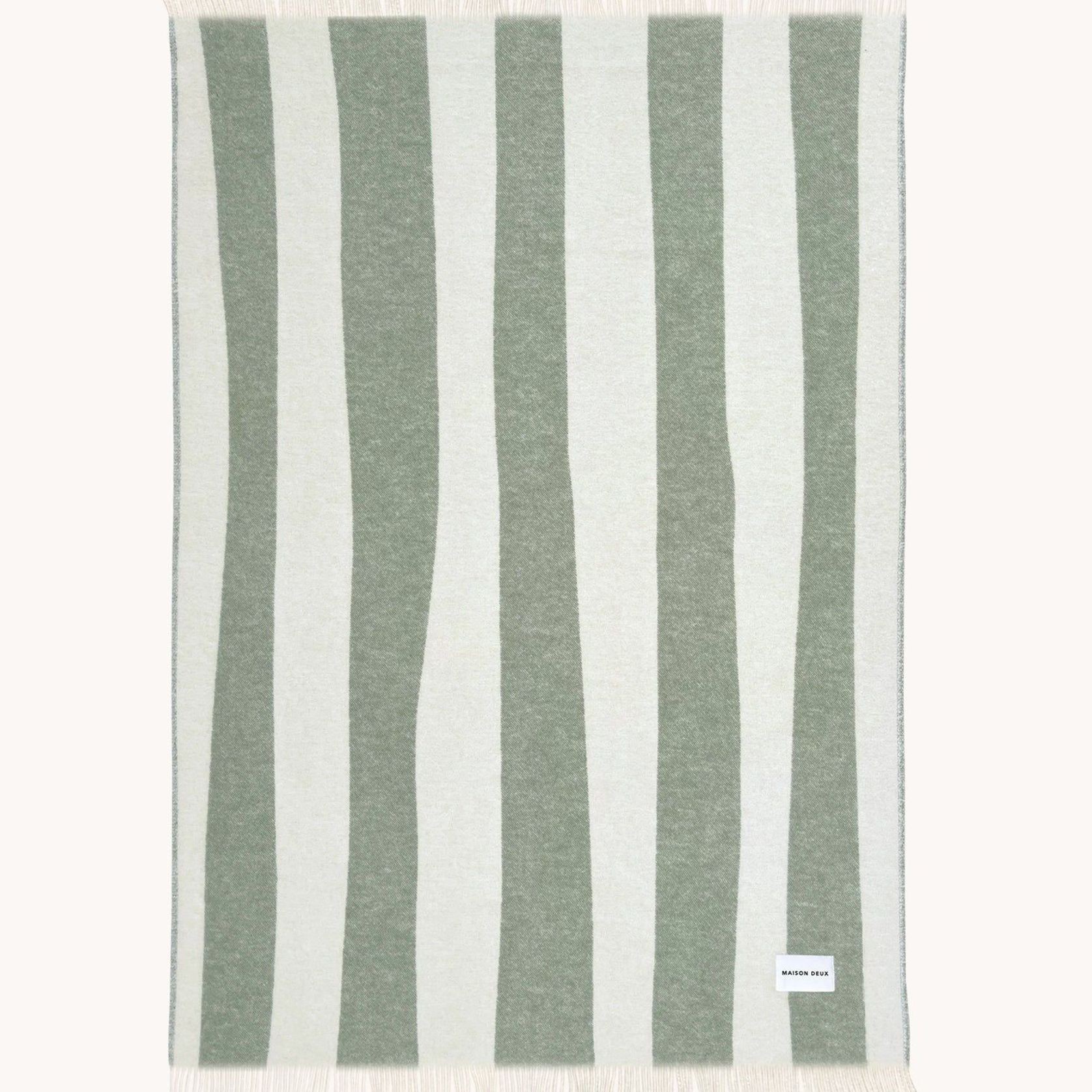 Maison Deux Rough Stripe - Agave | Large Reversible Wool Throw gallery detail image