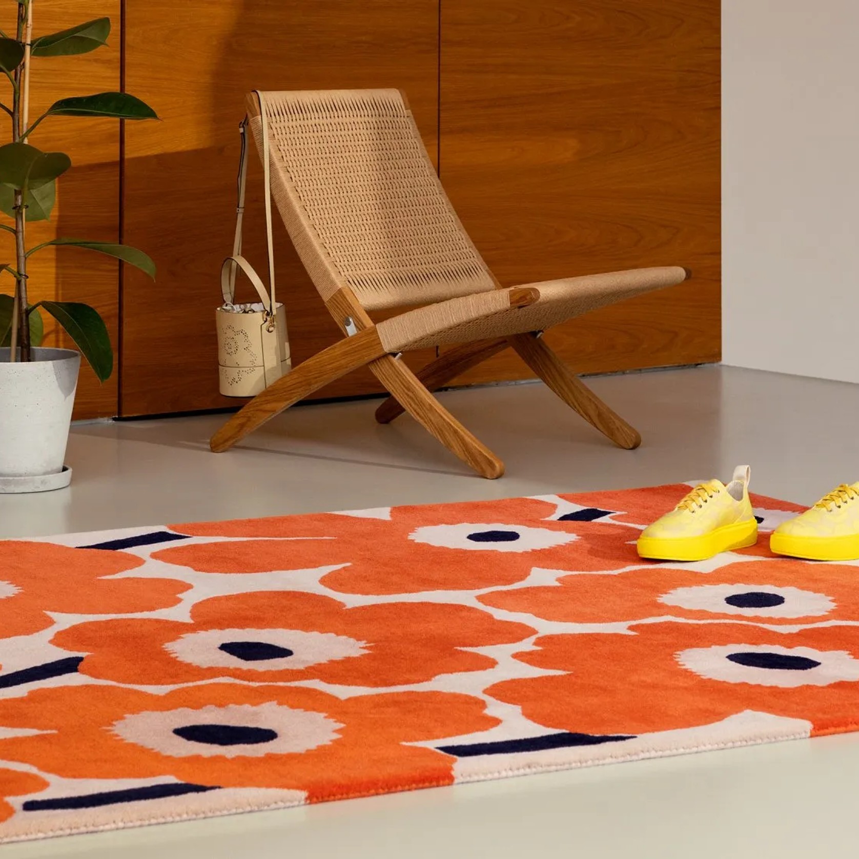 Marimekko Unikko Orange Red Designer Floor Rug gallery detail image