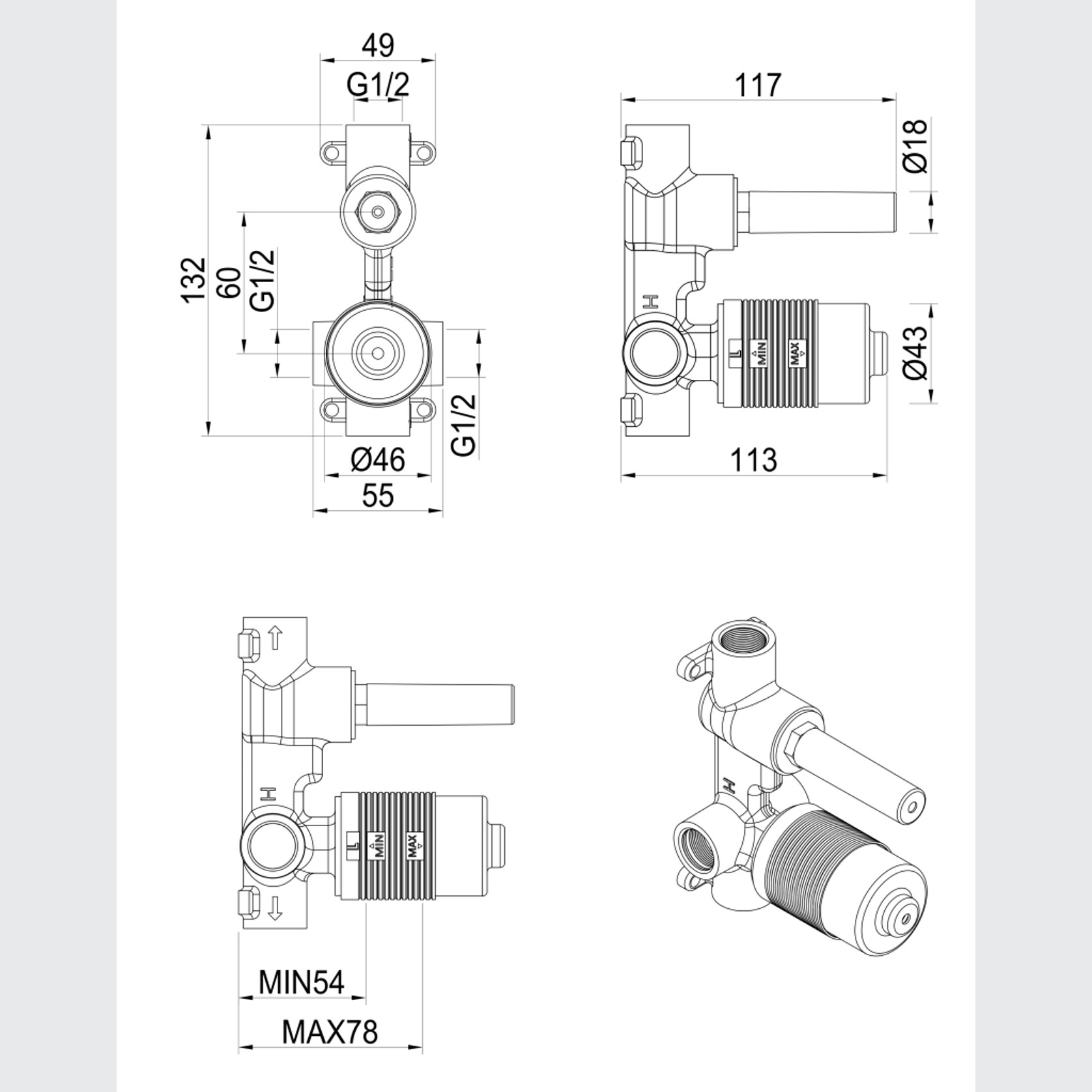 Lantra, Kaza, Eleniko Shower Mixer Diverter | Body Only gallery detail image