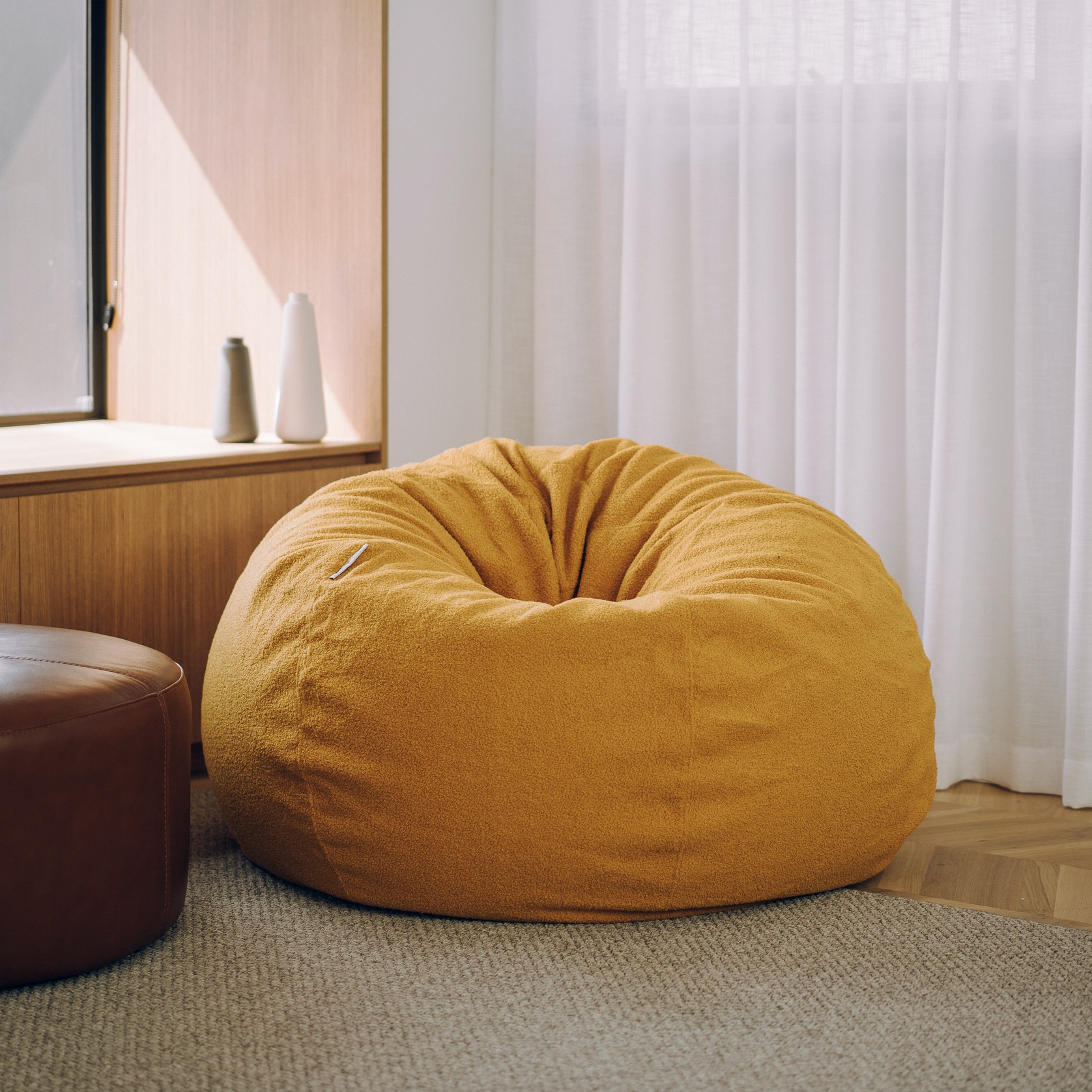 Boucle Fur Bean Bag - Mustard gallery detail image