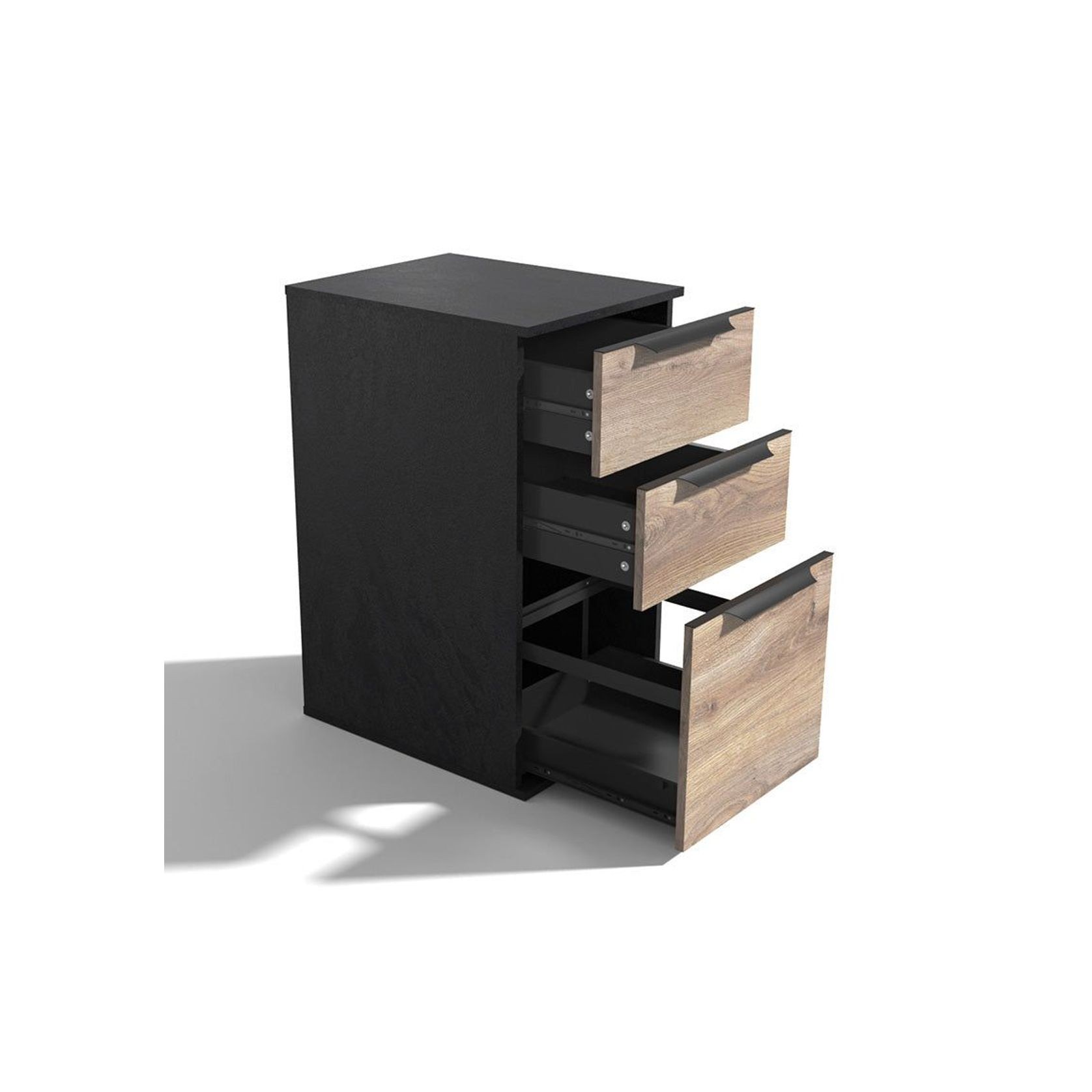 TRIBECA 3 Drawer Filing Cabinet - Warm Oak & Black gallery detail image