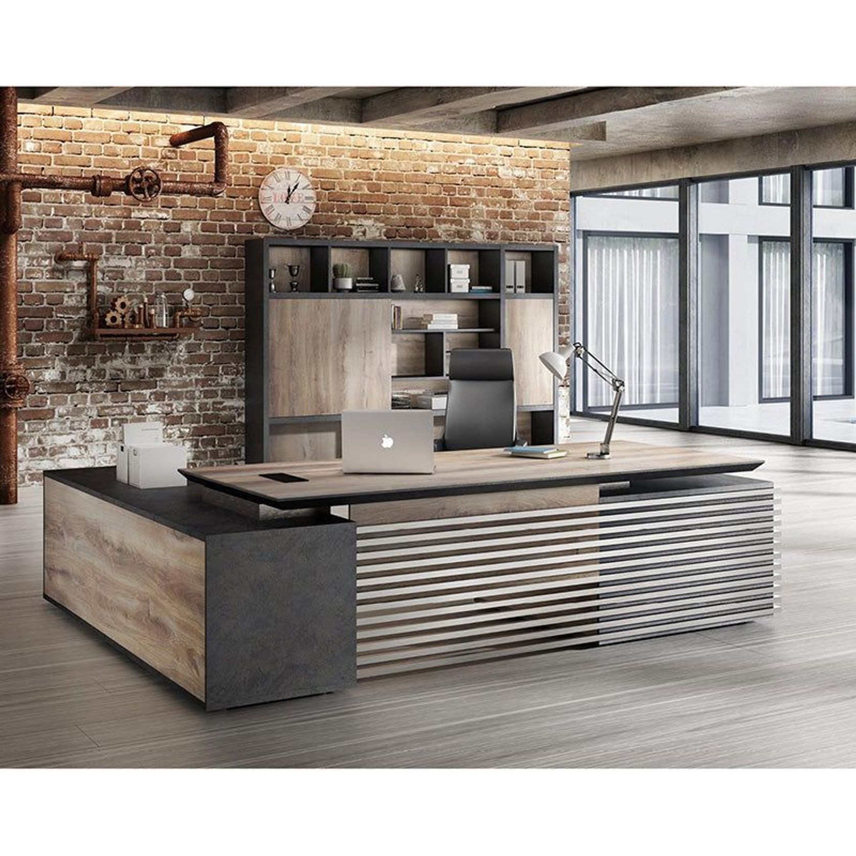 PHOENIX Executive Desk with Right Return 2.8M - Warm Oak & Black gallery detail image