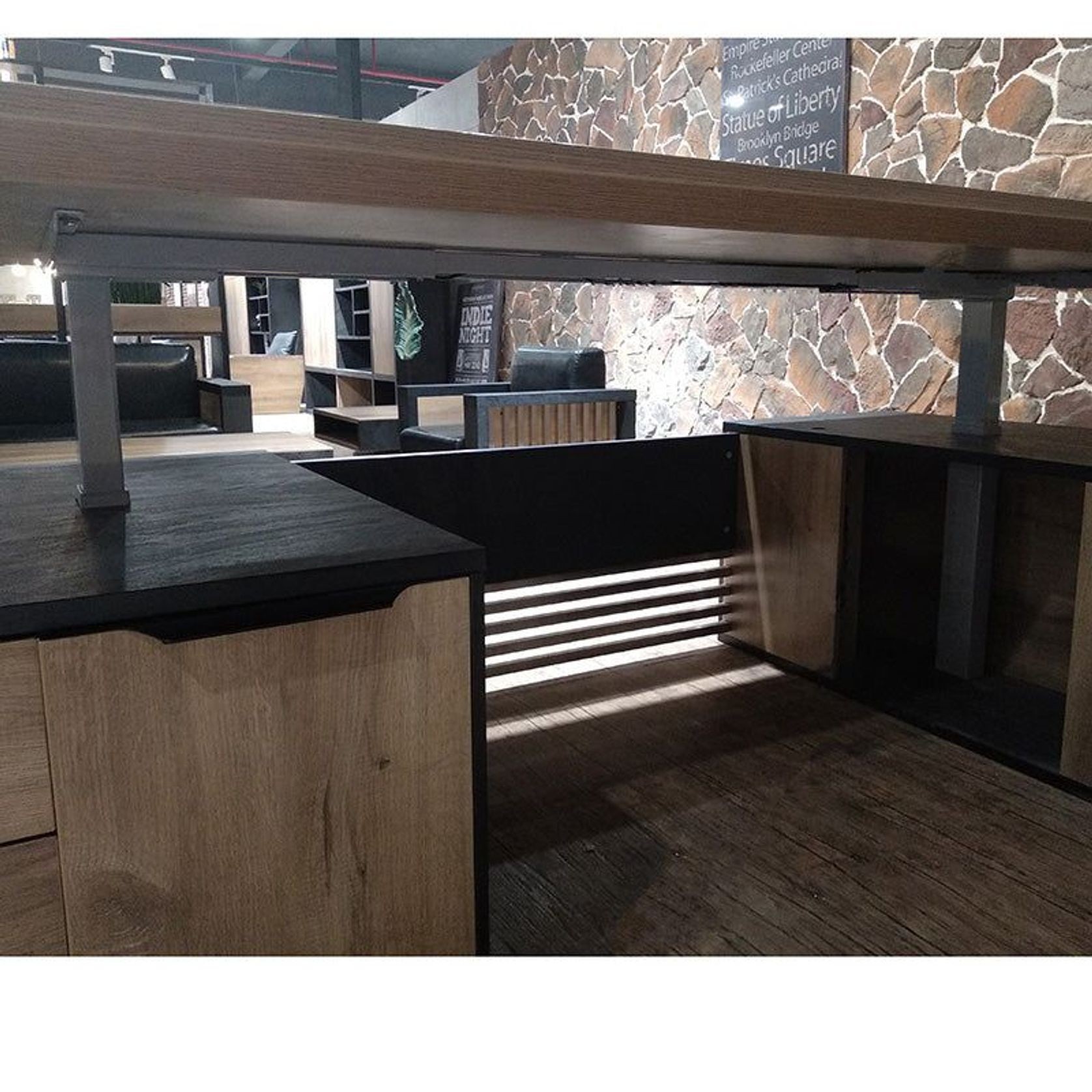 PHOENIX Sit & Stand Electric Lift Executive Desk with Right Return 1.8M - Warm Oak & Black gallery detail image