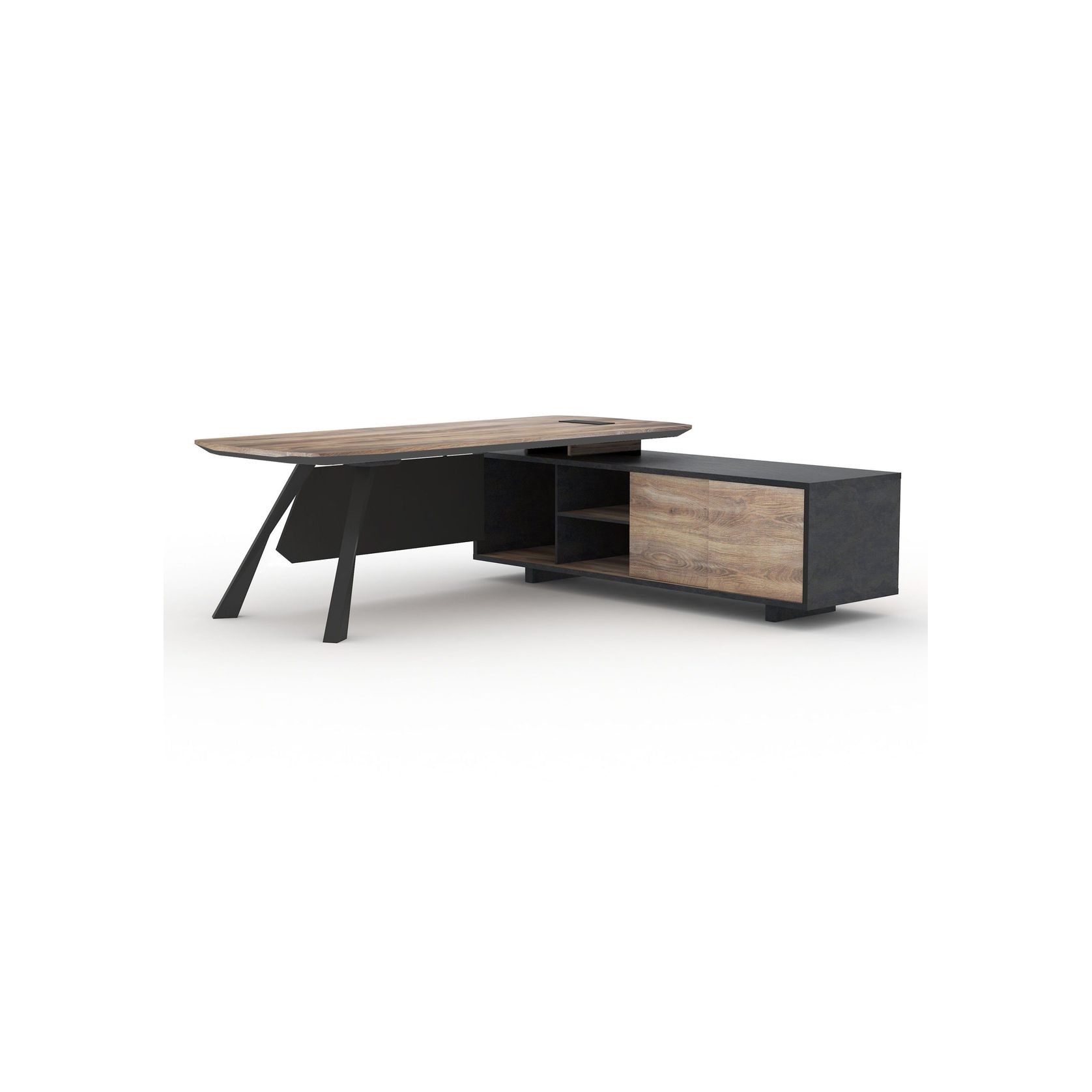 EASTON Executive Desk with Right Return 2.2-2.4m - Warm Oak & Black gallery detail image