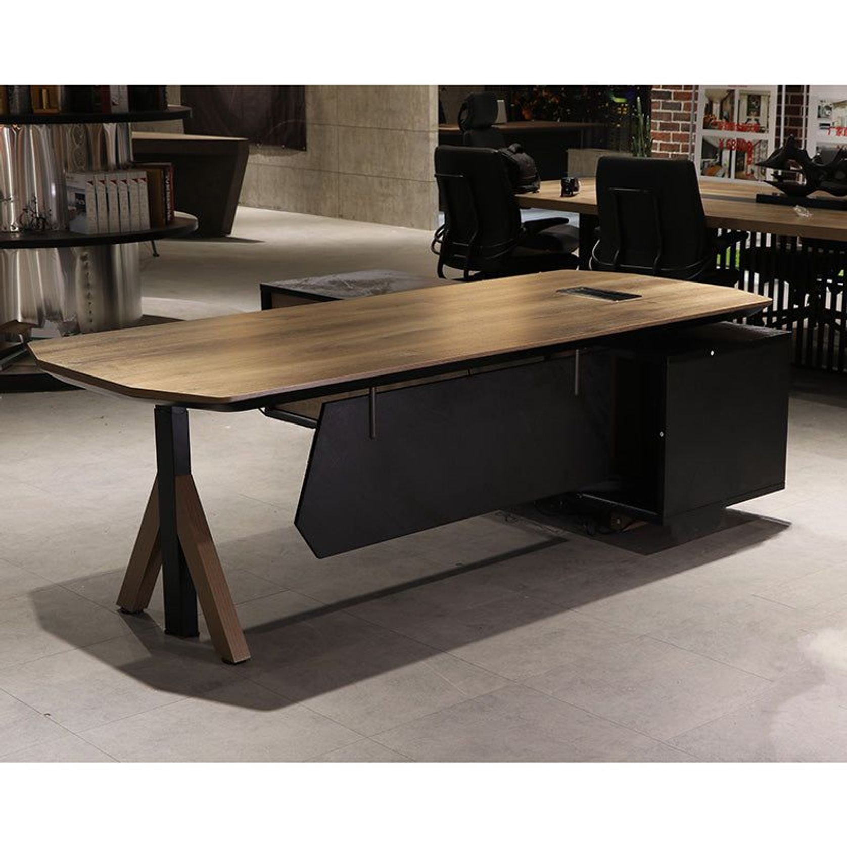 EASTON Sit Stand Electric Lift Executive Desk with Left Return 2.2m - Warm Oak & Black gallery detail image