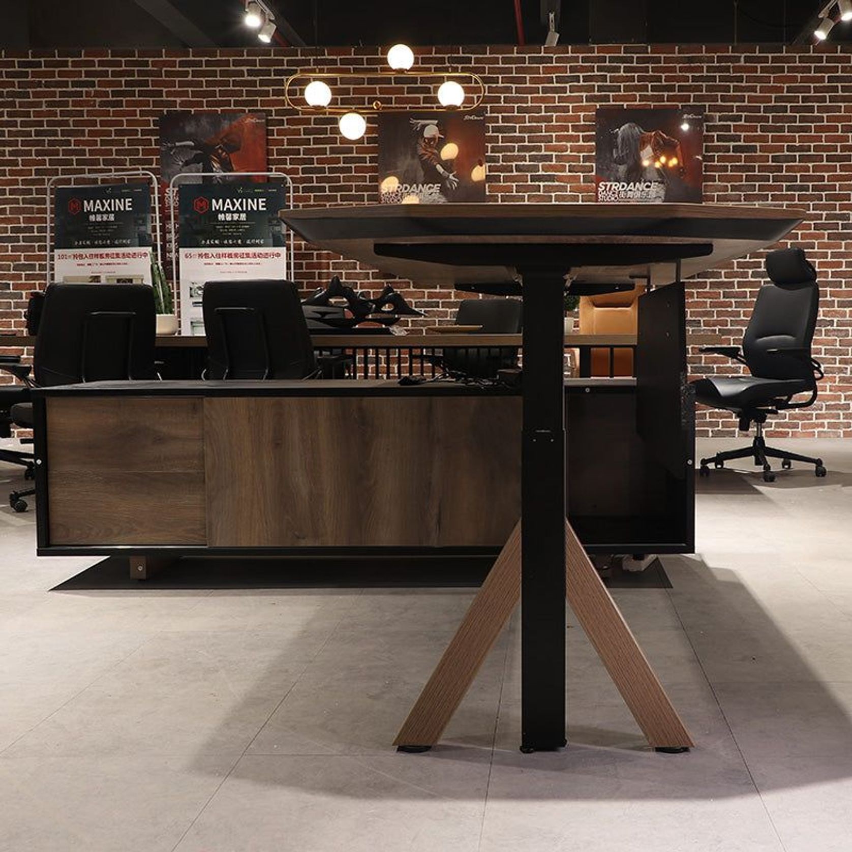EASTON Sit Stand Electric Lift Executive Desk with Left Return 2.2m - Warm Oak & Black gallery detail image