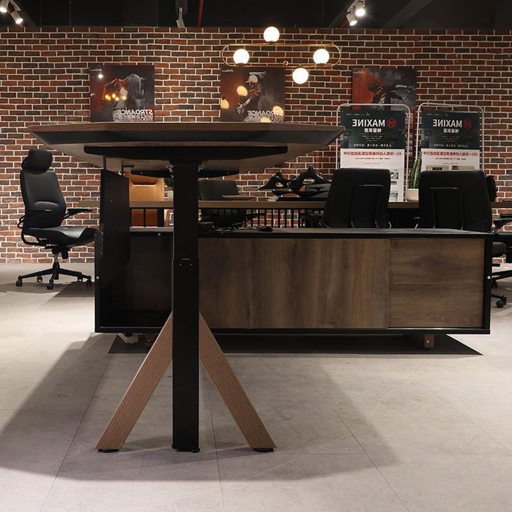 EASTON Sit Stand Electric Lift Executive Desk with Right Return 2.2M - Warm Oak & Black gallery detail image