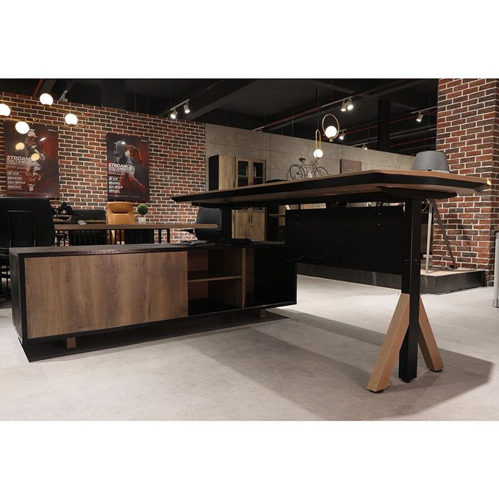 EASTON Sit Stand Electric Lift Executive Desk with Left Return 2.2m - Warm Oak & Black gallery detail image