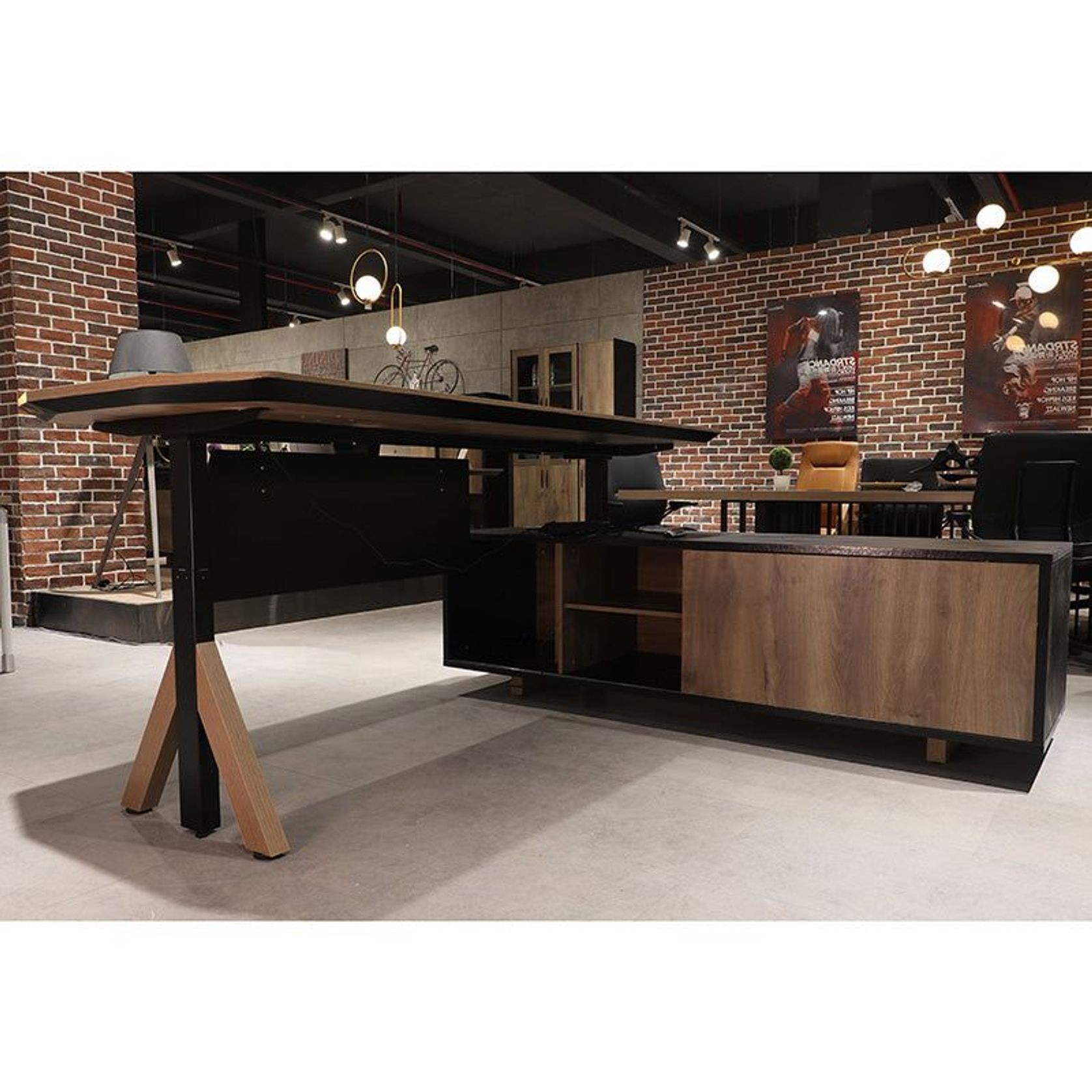 EASTON Sit Stand Electric Lift Executive Desk with Right Return 2.2M - Warm Oak & Black gallery detail image
