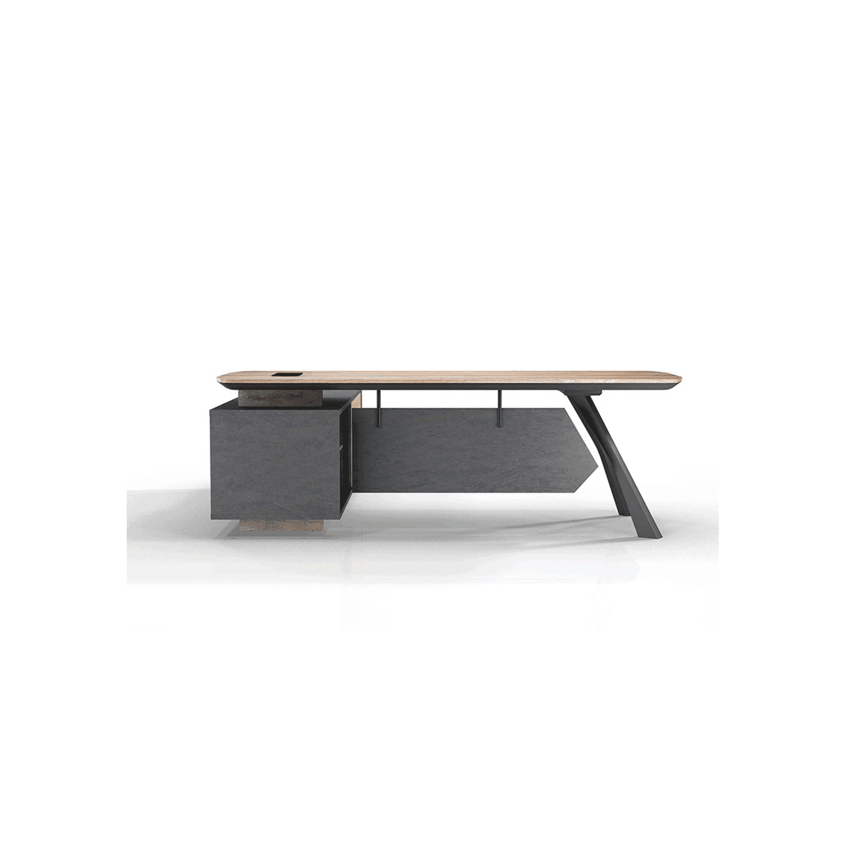 EASTON Executive Desk with Right Return 2.2-2.4m - Warm Oak & Black gallery detail image