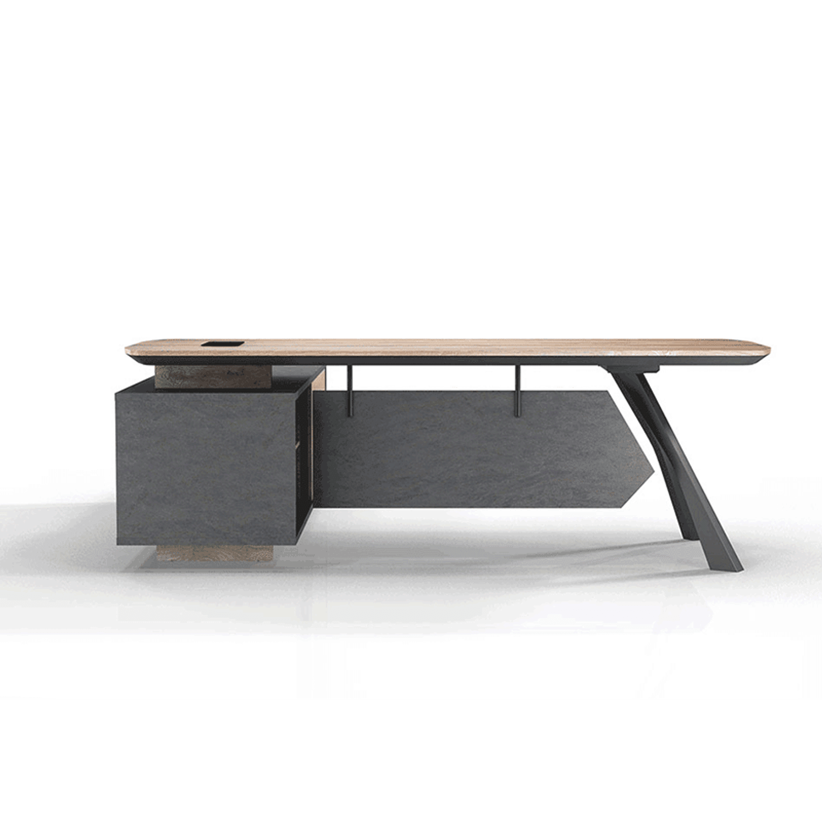 EASTON Executive Desk with Right Return 2.2-2.4m - Warm Oak & Black gallery detail image