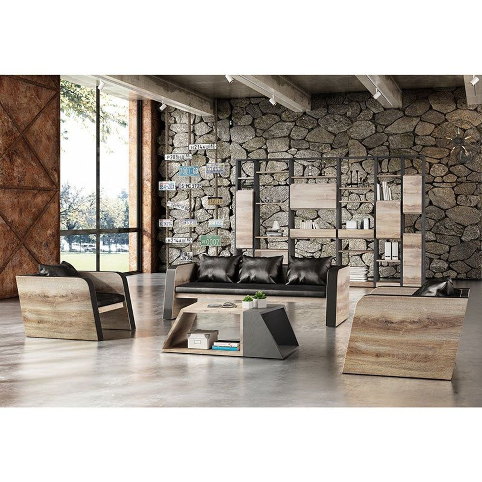 BARON Display Unit 230cm - Warm Oak & Black gallery detail image