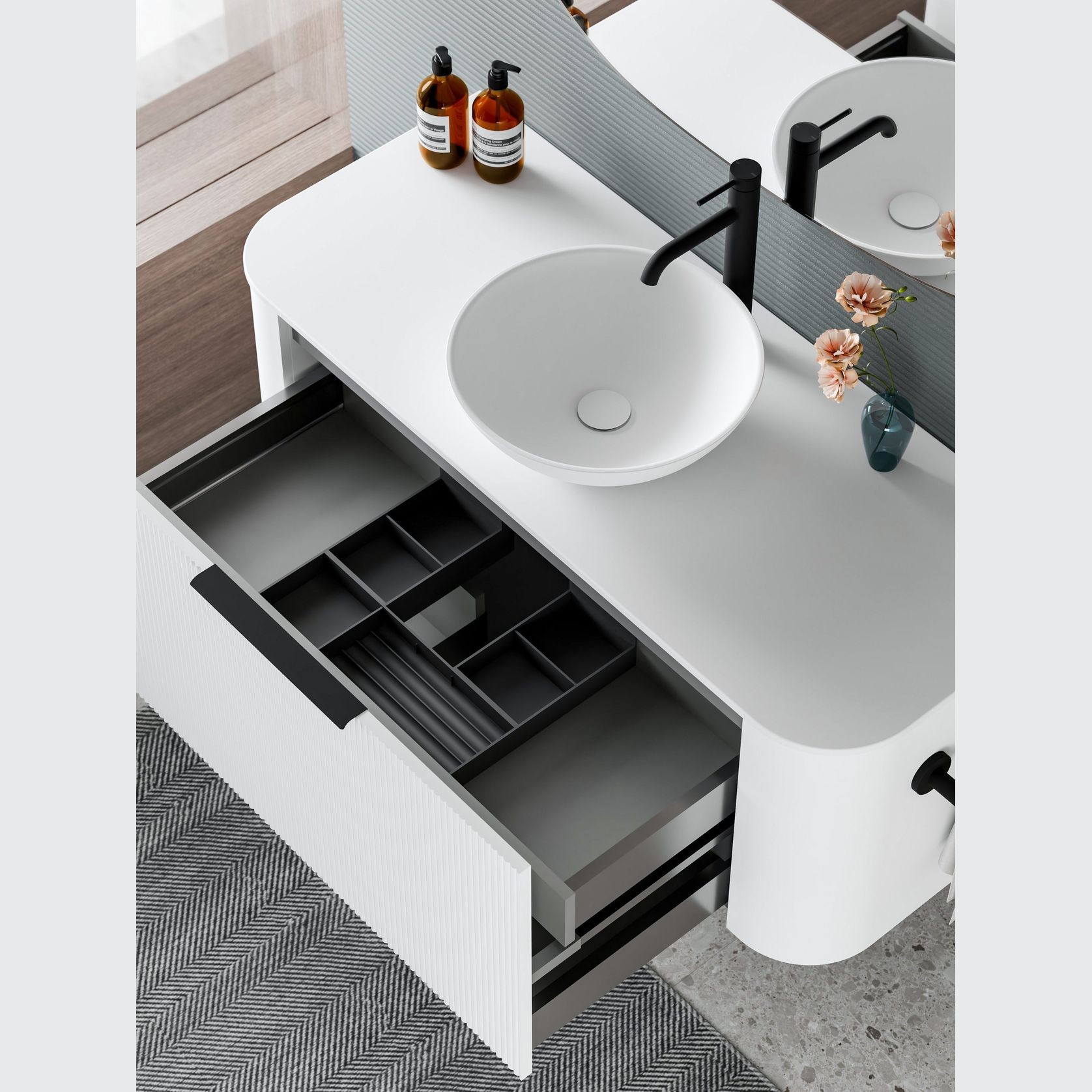 Nature 1200 Vanity | Inset Basin & Pillar Drawer Front gallery detail image