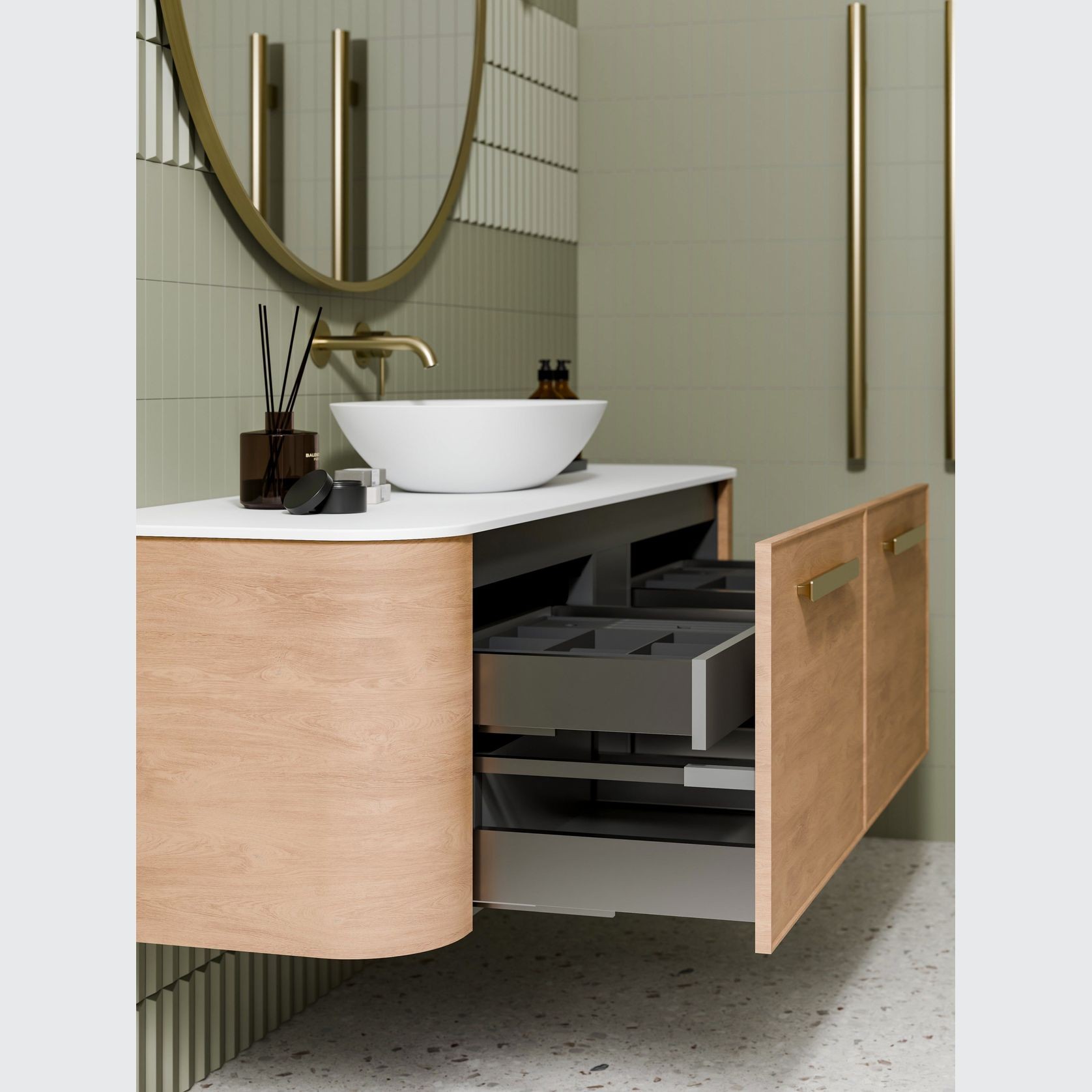 Nature 1500 Vanity | Inset Basin & Axel Drawer Front gallery detail image