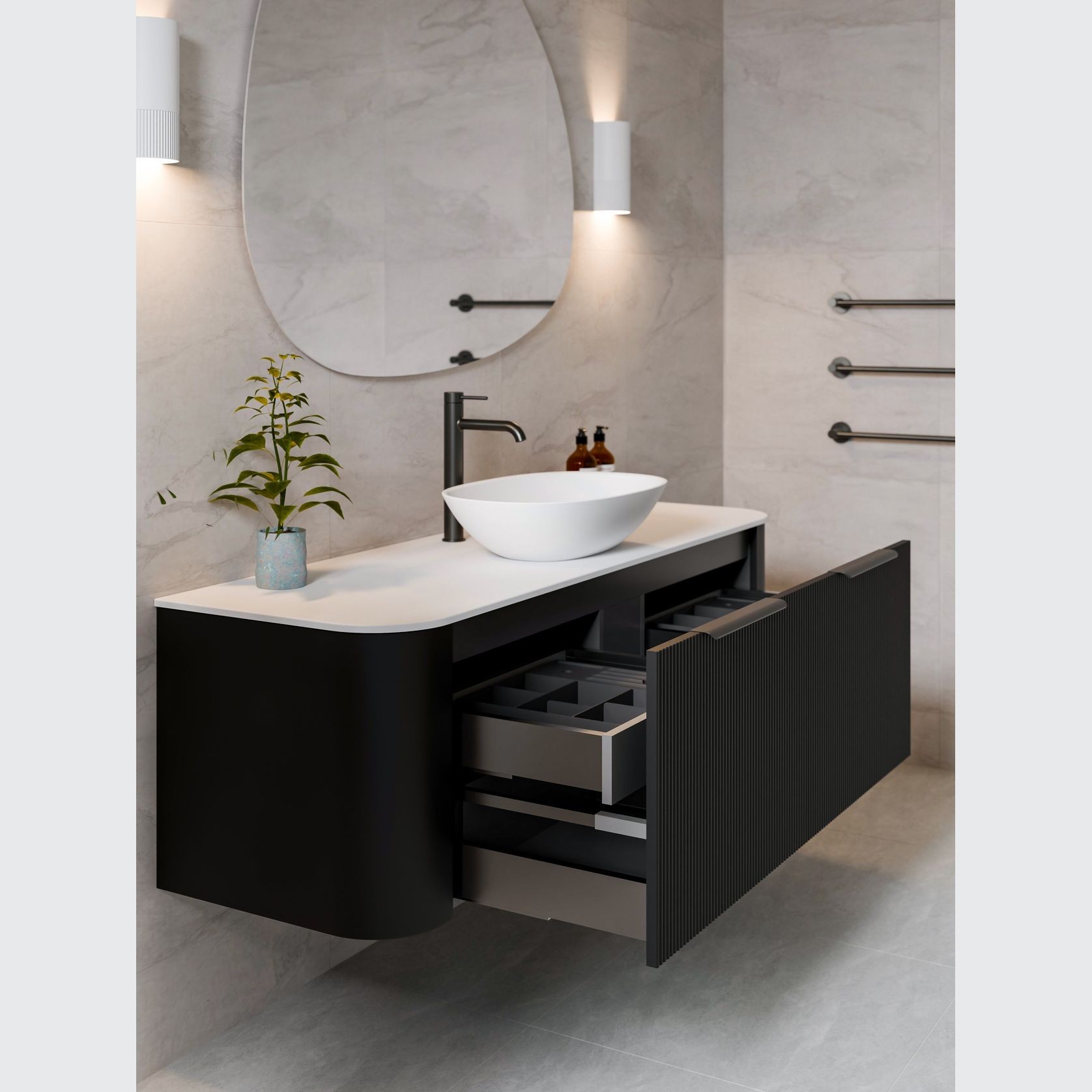 Nature 1500 Vanity | Inset Basin & Pillar Drawer Front gallery detail image