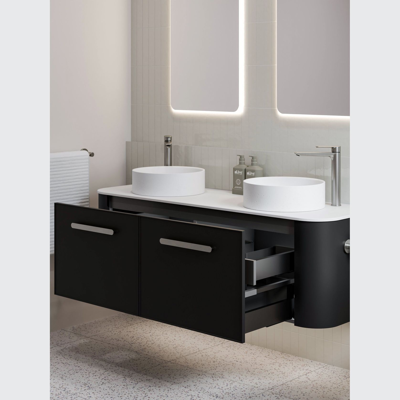 Nature 1500 Vanity | Double Inset Basin & Axel Drawer Front gallery detail image