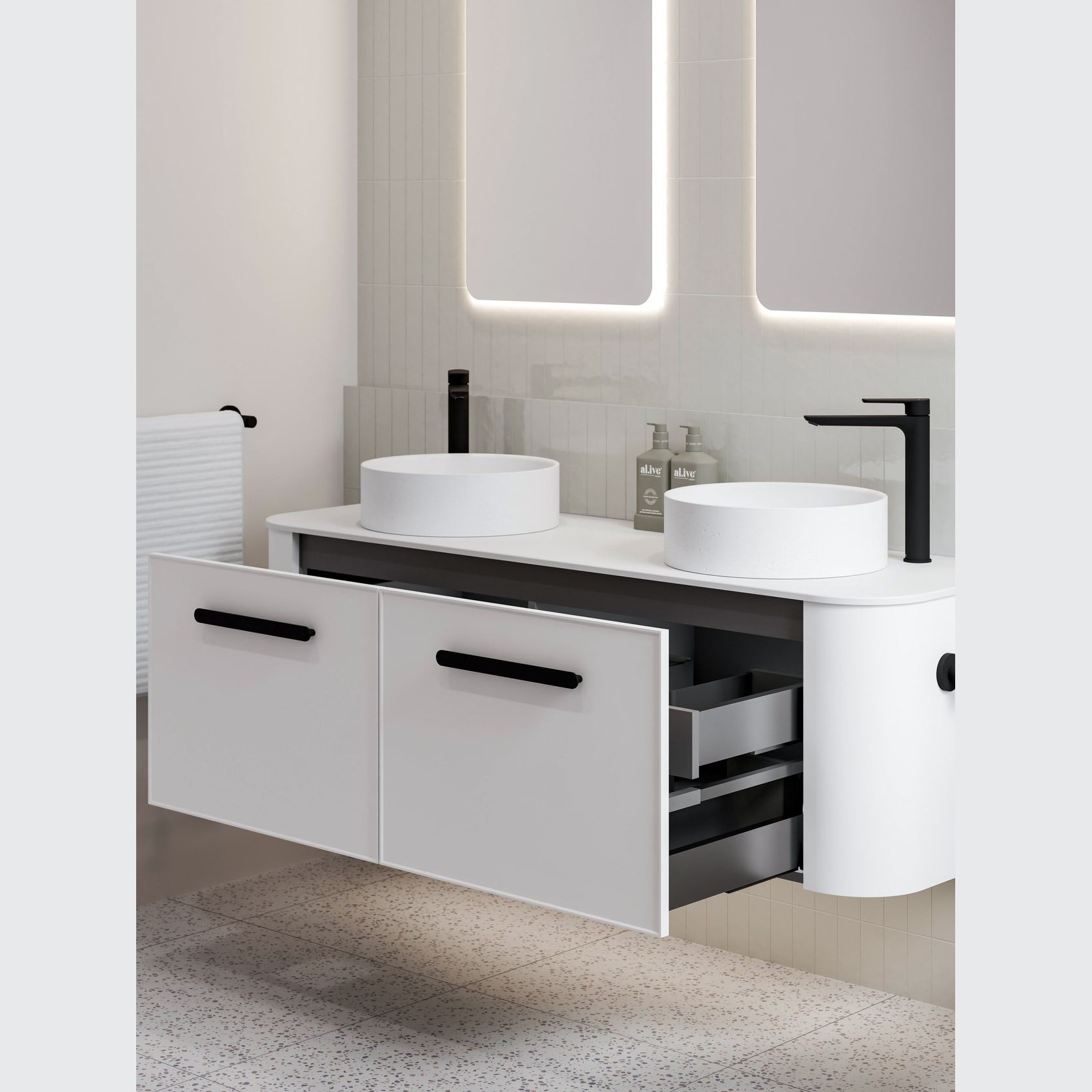 Nature 1500 Vanity | Double Inset Basin & Axel Drawer Front gallery detail image