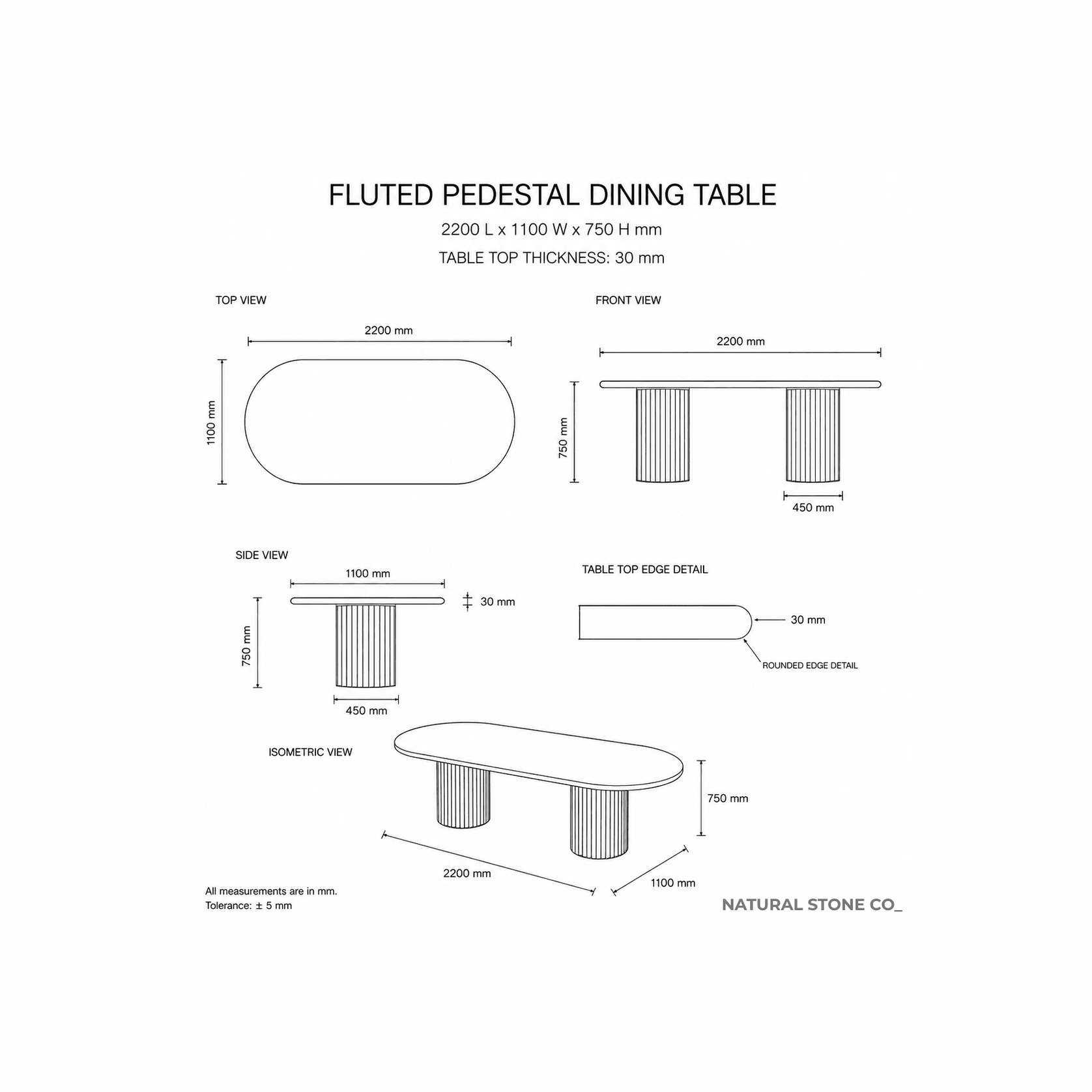 Fluted Oval Dining Table - Black Marquina Marble gallery detail image