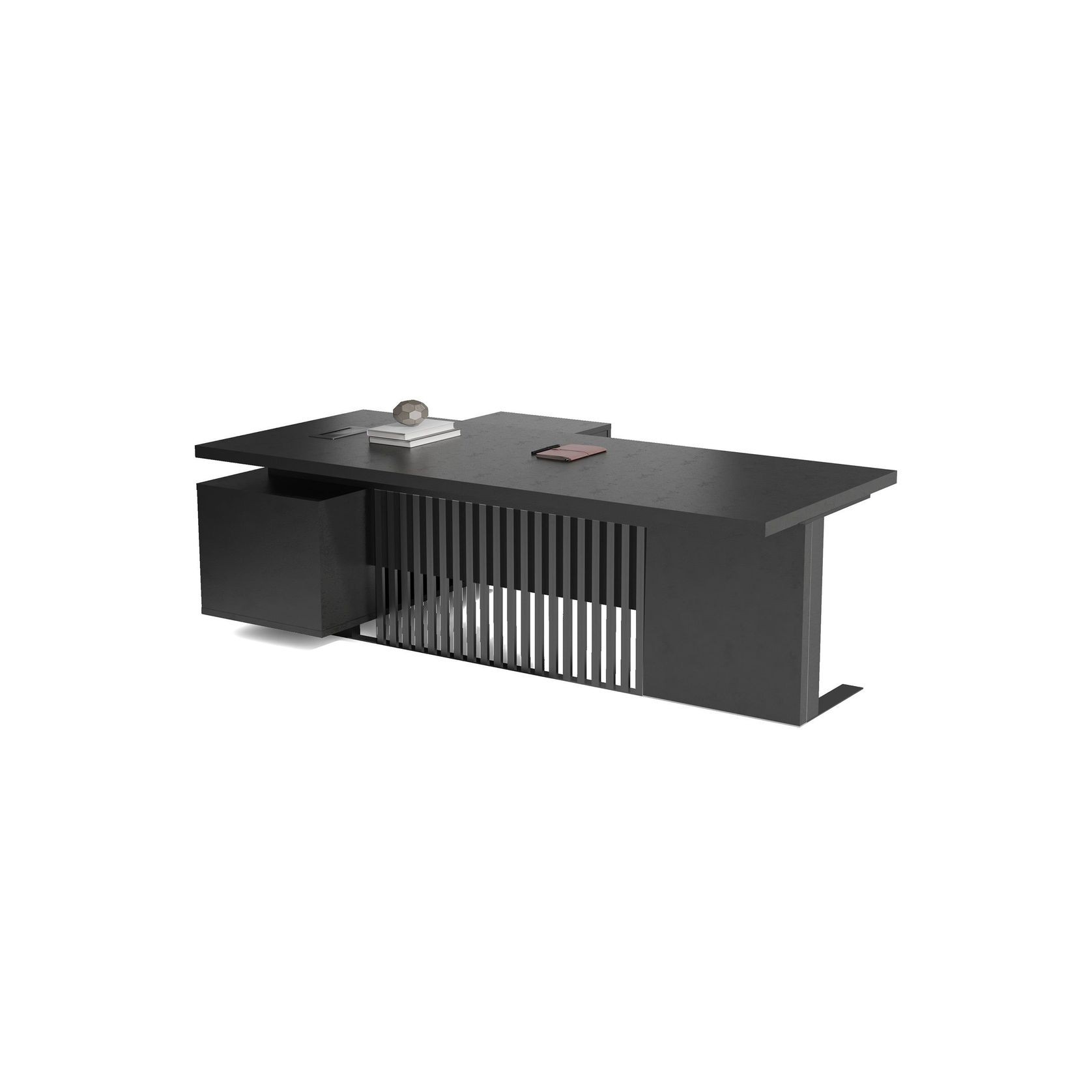 DAXTON Black Executive Desk with Right Return 2.4M - Black Concrete gallery detail image