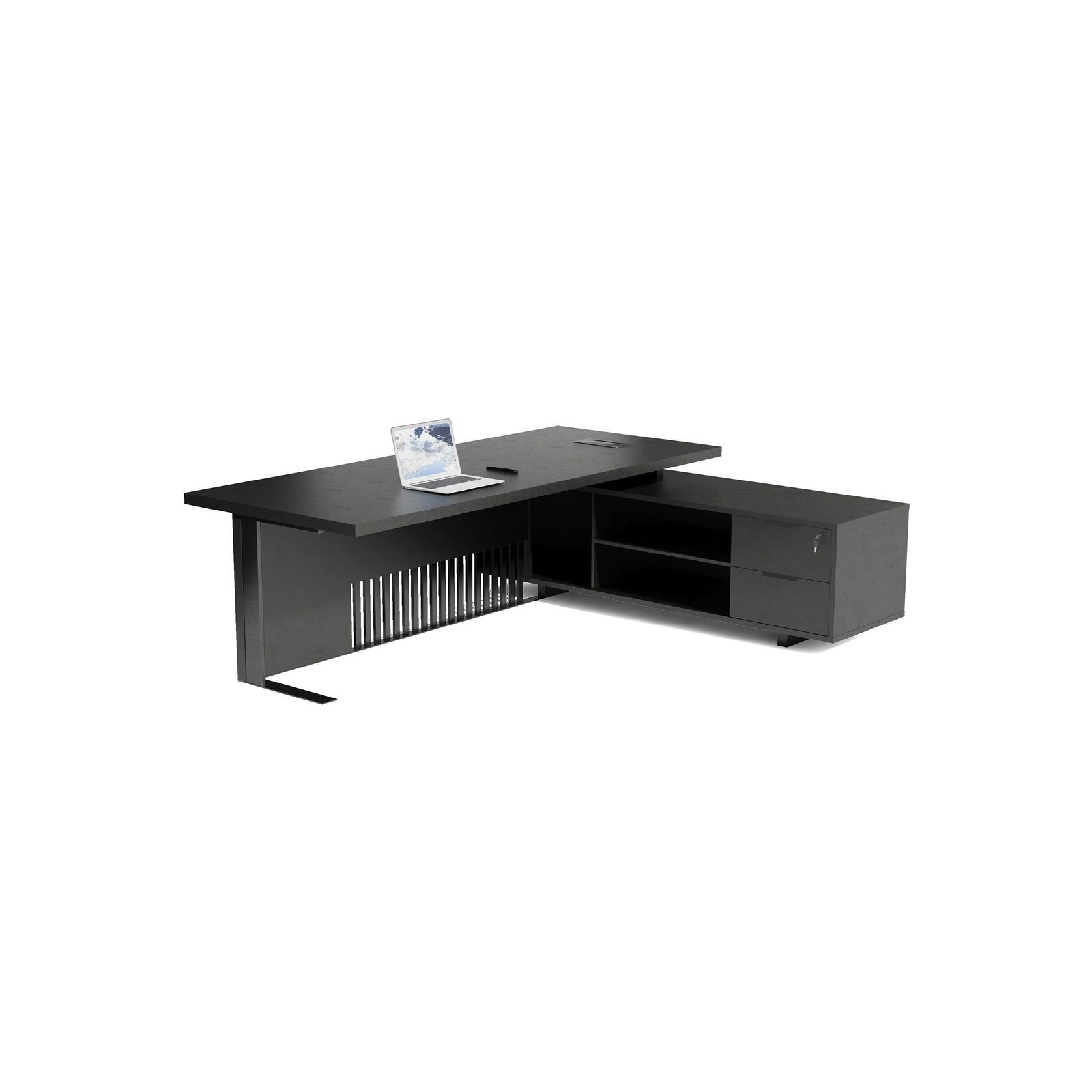 DAXTON Black Executive Desk with Right Return 2.4M - Black Concrete gallery detail image