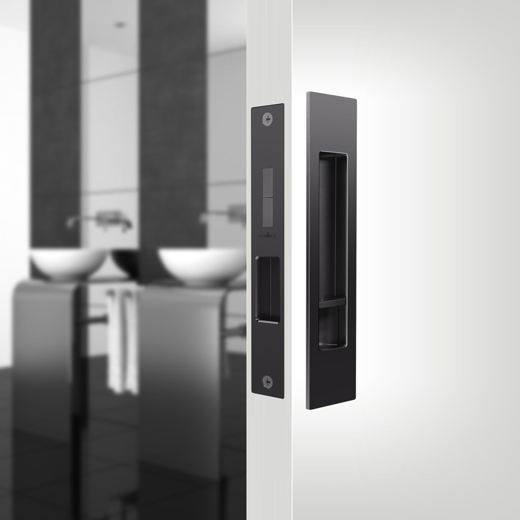 Mardeco 'M' Series Flush Pull Privacy Set Matt Black BL8004SET gallery detail image