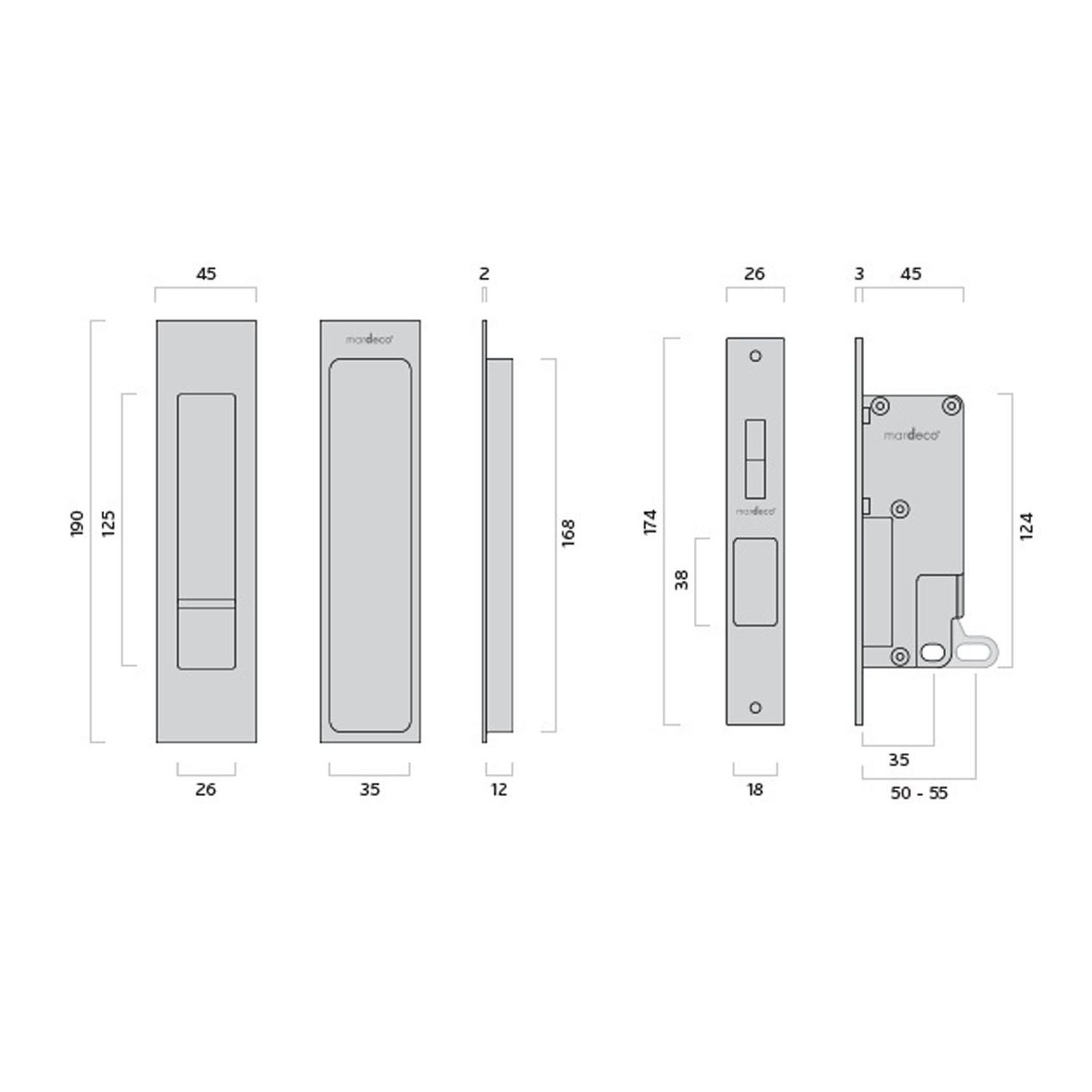 Mardeco 'M' Series Flush Pull Privacy Set Brushed Nickel for Sliding Doors BN8004SET gallery detail image