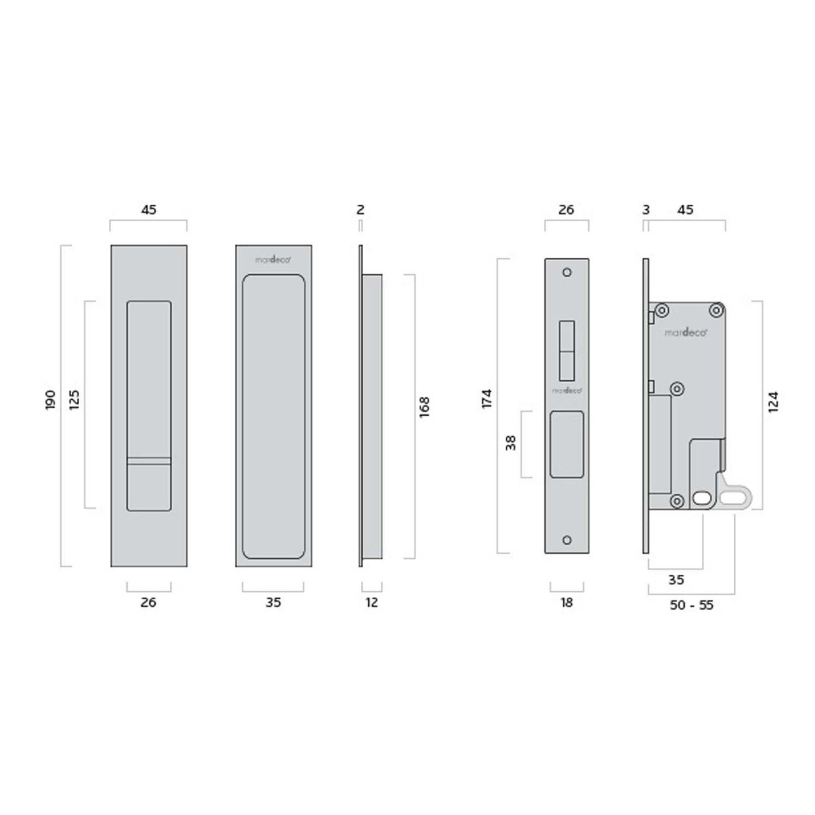 Mardeco 'M' Series Flush Pull Privacy Set Bronze for Sliding Doors BR8004SET gallery detail image