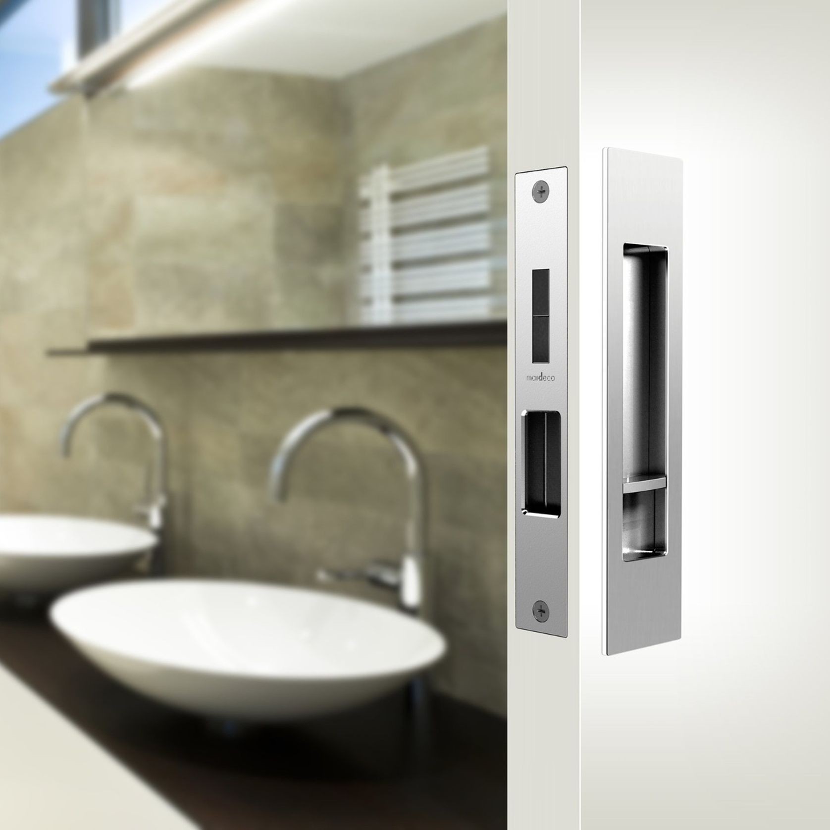 Mardeco 'M' Series Flush Pull Privacy Set Polished Chrome for Sliding Doors PC8004SET gallery detail image