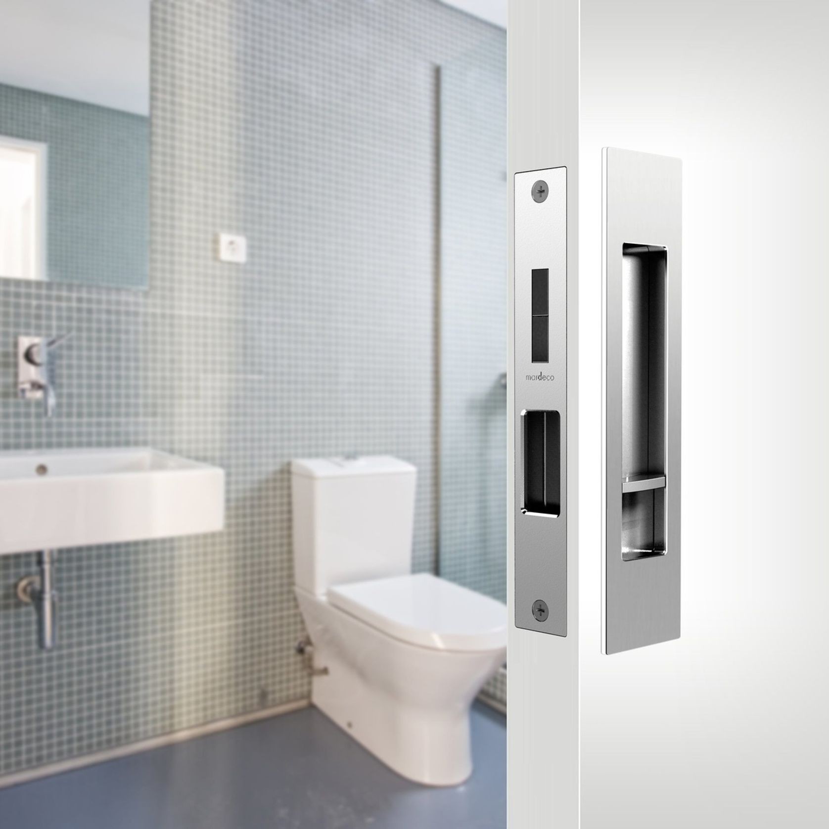 Mardeco 'M' Series Flush Pull Privacy Set Satin Chrome for Sliding Doors SC8004SET gallery detail image