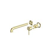 Zen SS316L Wall Basin/Bath Mixer Separate Back Plate 185mm Spout Trim Kits | Brushed Gold gallery detail image