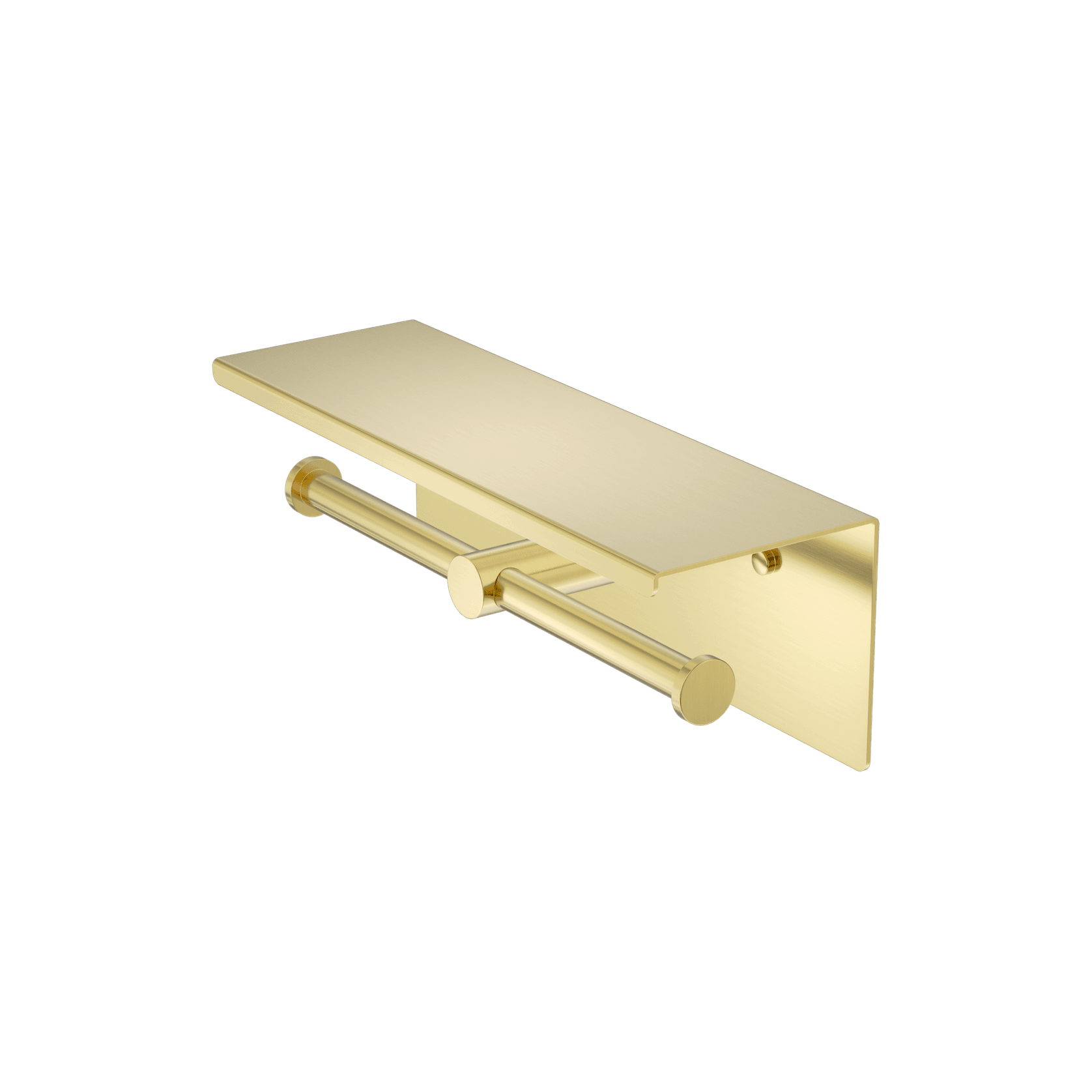 Mecca Double Toilet Roll Holder With Shelf Brushed Gold gallery detail image