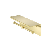 Mecca Double Toilet Roll Holder With Shelf Brushed Gold gallery detail image