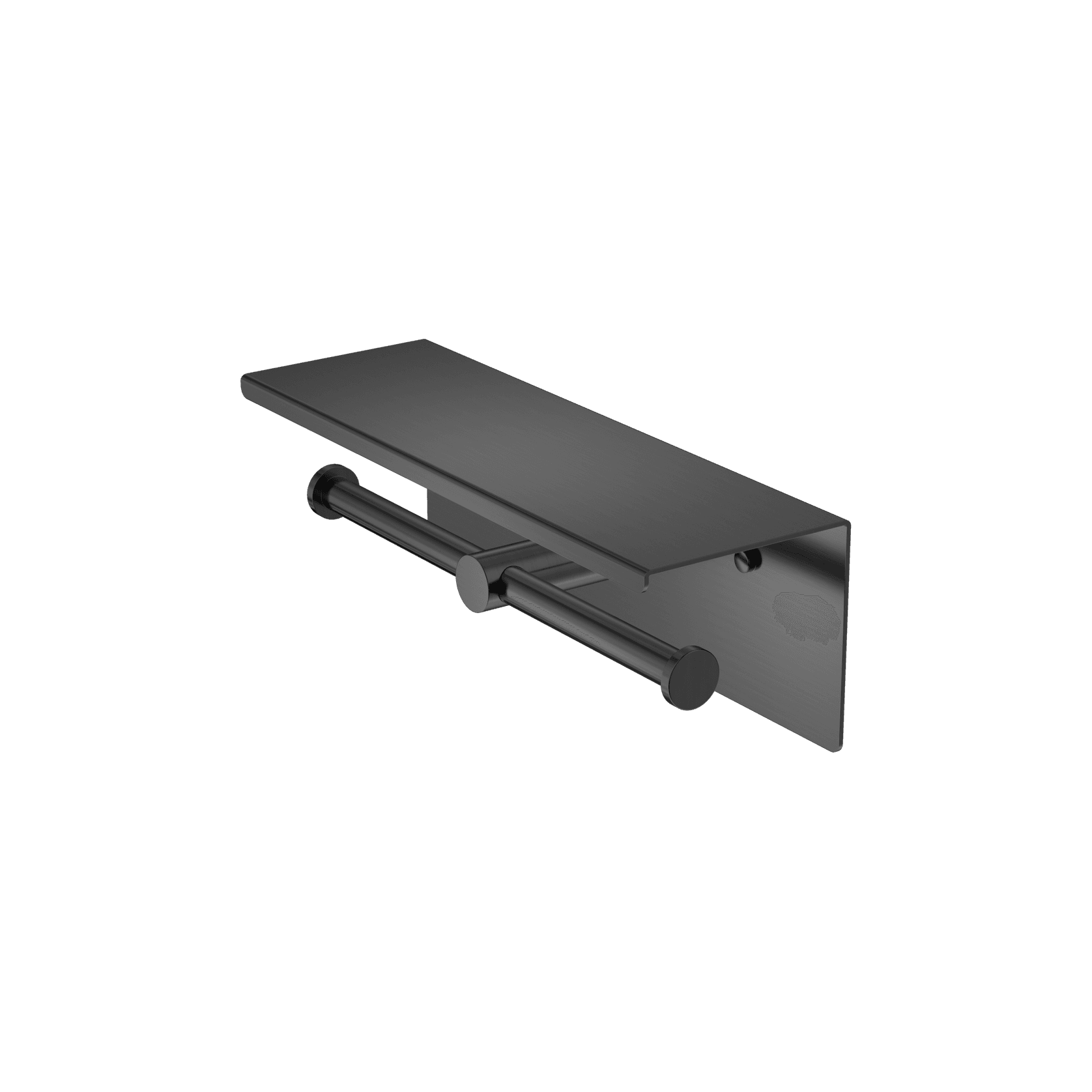 Mecca Double Toilet Roll Holder With Shelf Gun Metal gallery detail image