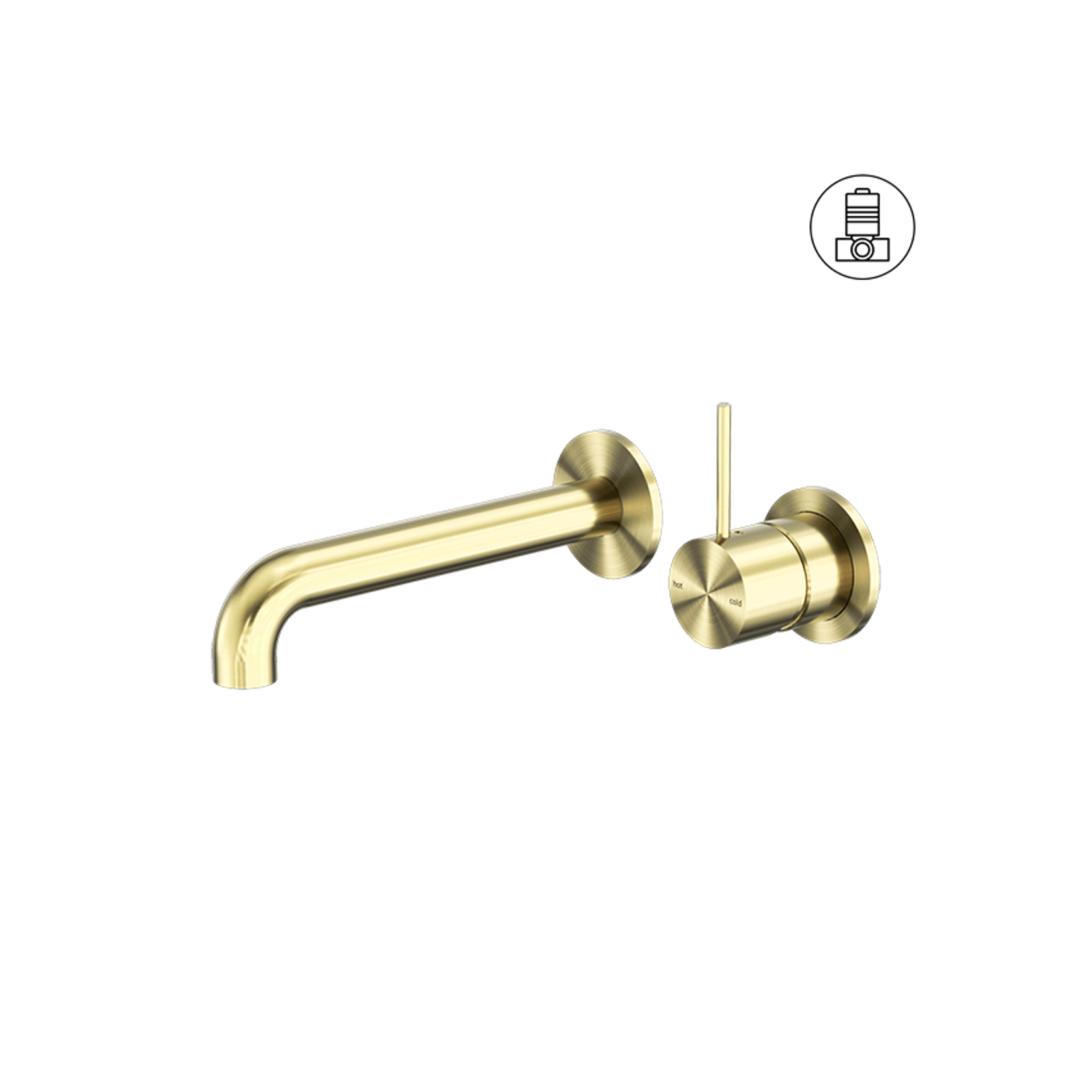 Mecca Wall Basin/Bath Mixer Separate Back Plate Handle Up 185mm Brushed Gold gallery detail image