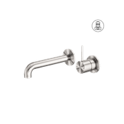Mecca Wall Basin/Bath Mixer Separate Back Plate Handle Up 185mm Brushed Nickel gallery detail image