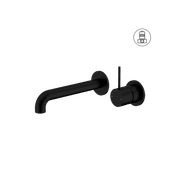 Mecca Wall Basin/Bath Mixer Separate Back Plate Handle Up 185mm Matte Black gallery detail image
