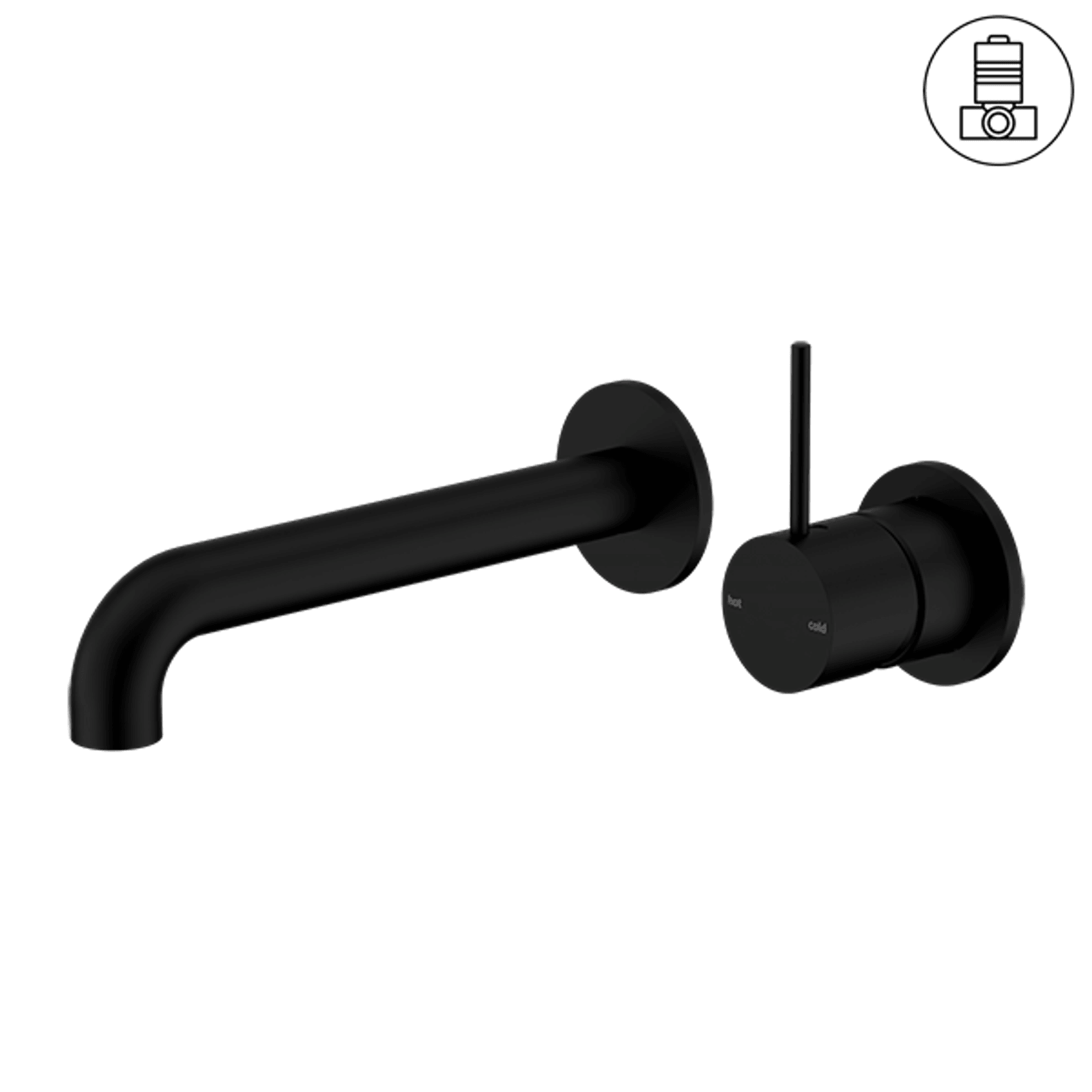 Mecca Wall Basin/Bath Mixer Separate Back Plate Handle Up 260mm Matte Black gallery detail image