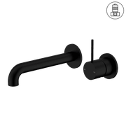 Mecca Wall Basin/Bath Mixer Separate Back Plate Handle Up 260mm Matte Black gallery detail image