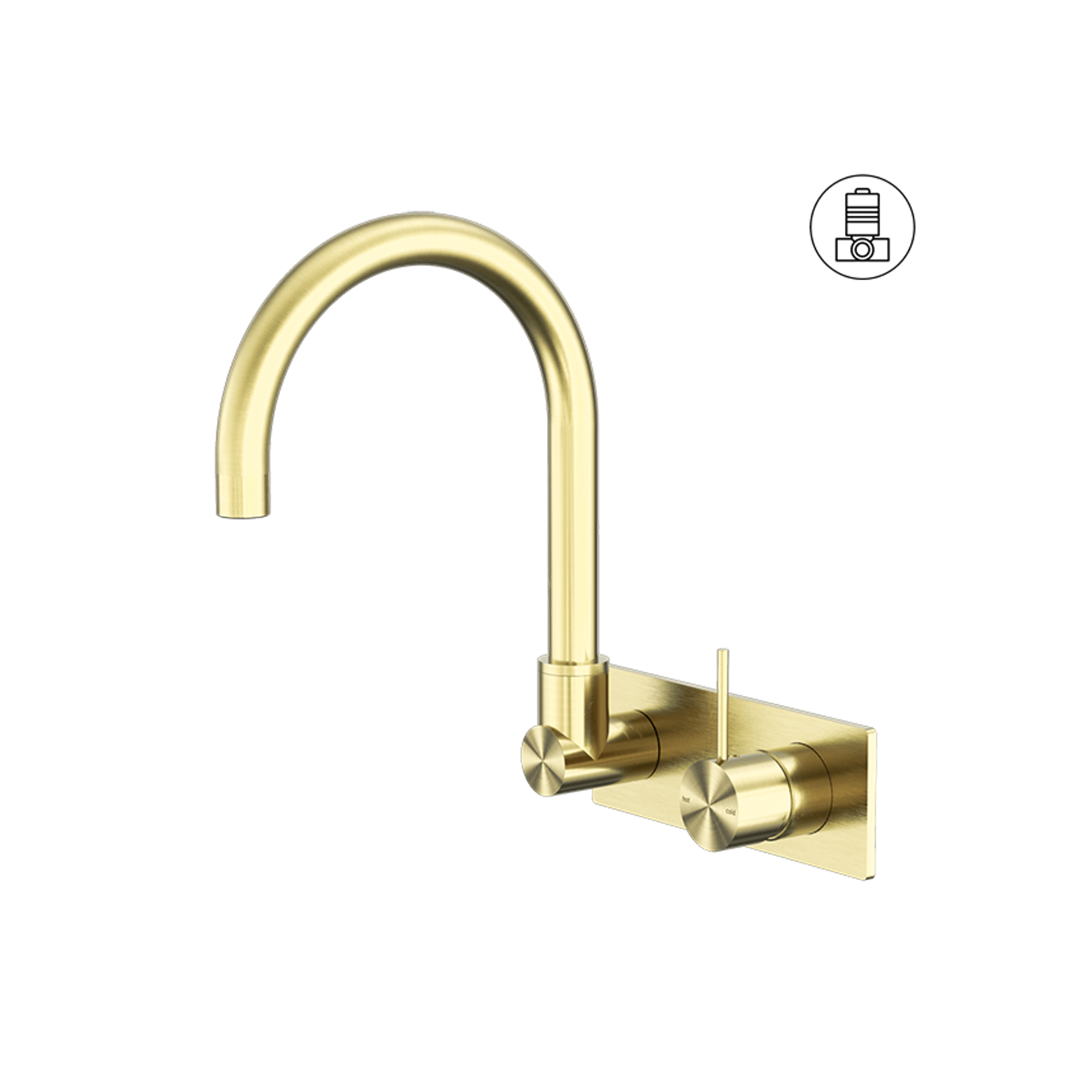Mecca Wall Basin/Bath Mixer Swivel Spout Handle Up Brushed Gold gallery detail image