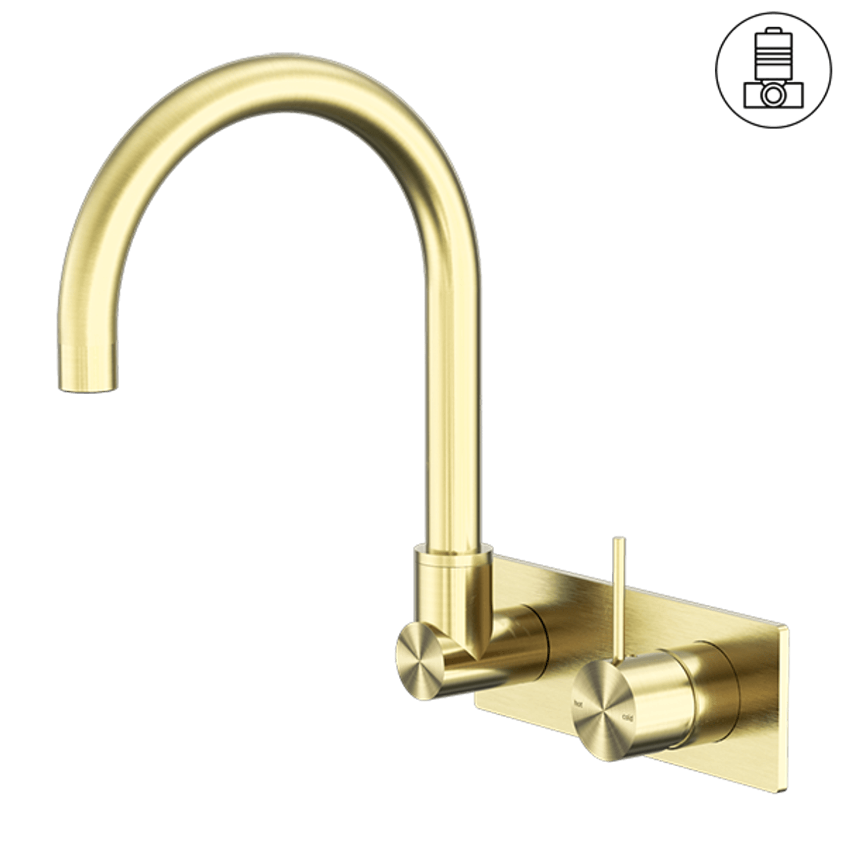 Mecca Wall Basin/Bath Mixer Swivel Spout Handle Up Brushed Gold gallery detail image