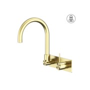 Mecca Wall Basin/Bath Mixer Swivel Spout Handle Up Brushed Gold gallery detail image