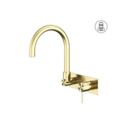 Mecca Wall Basin/Bath Mixer Swivel Spout Brushed Gold gallery detail image