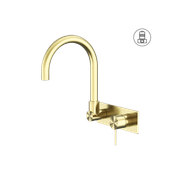 Mecca Wall Basin/Bath Mixer Swivel Spout Brushed Gold gallery detail image